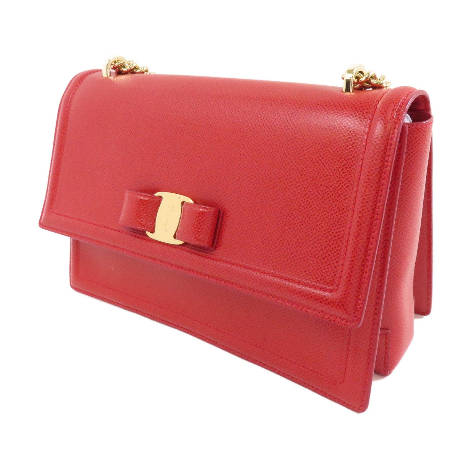 Salvatore Ferragamo 牛皮皮革Chain Shoulder Bag金扣鏈帶肩背袋紅色