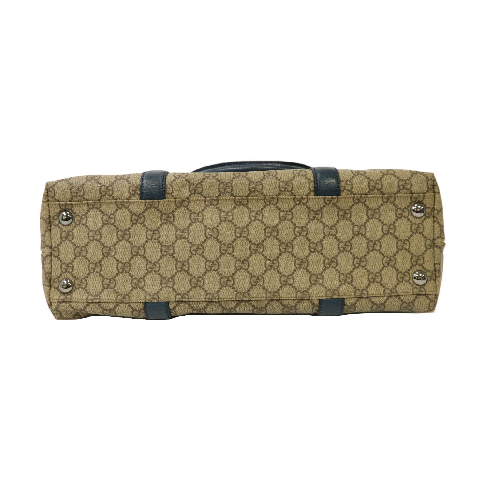 GUCCI 【激減優惠】塗層帆布Tote Bag銀扣手挽袋啡色/藍色