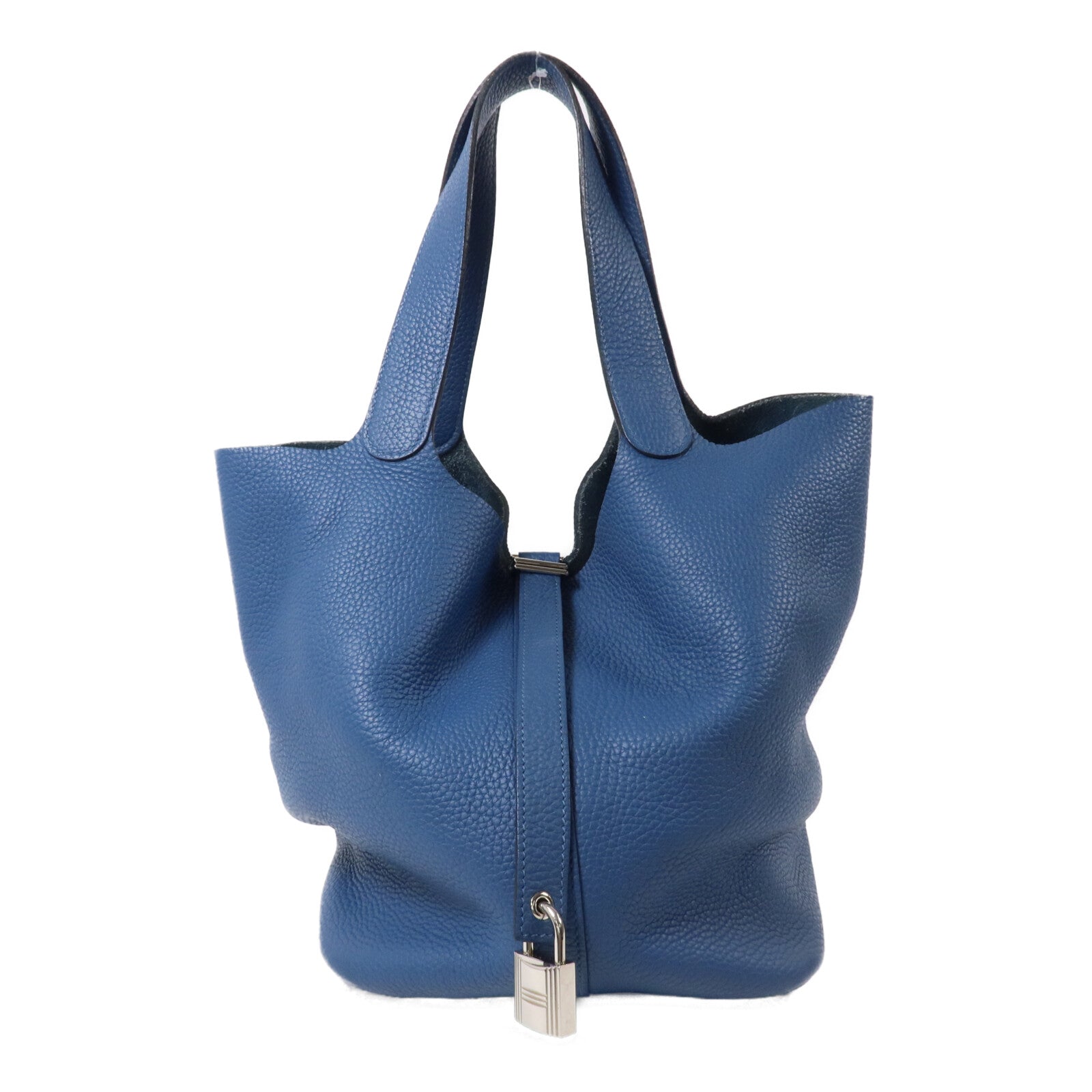 HERMES Clemence皮革Picotin GM手挽袋Bleu Agate