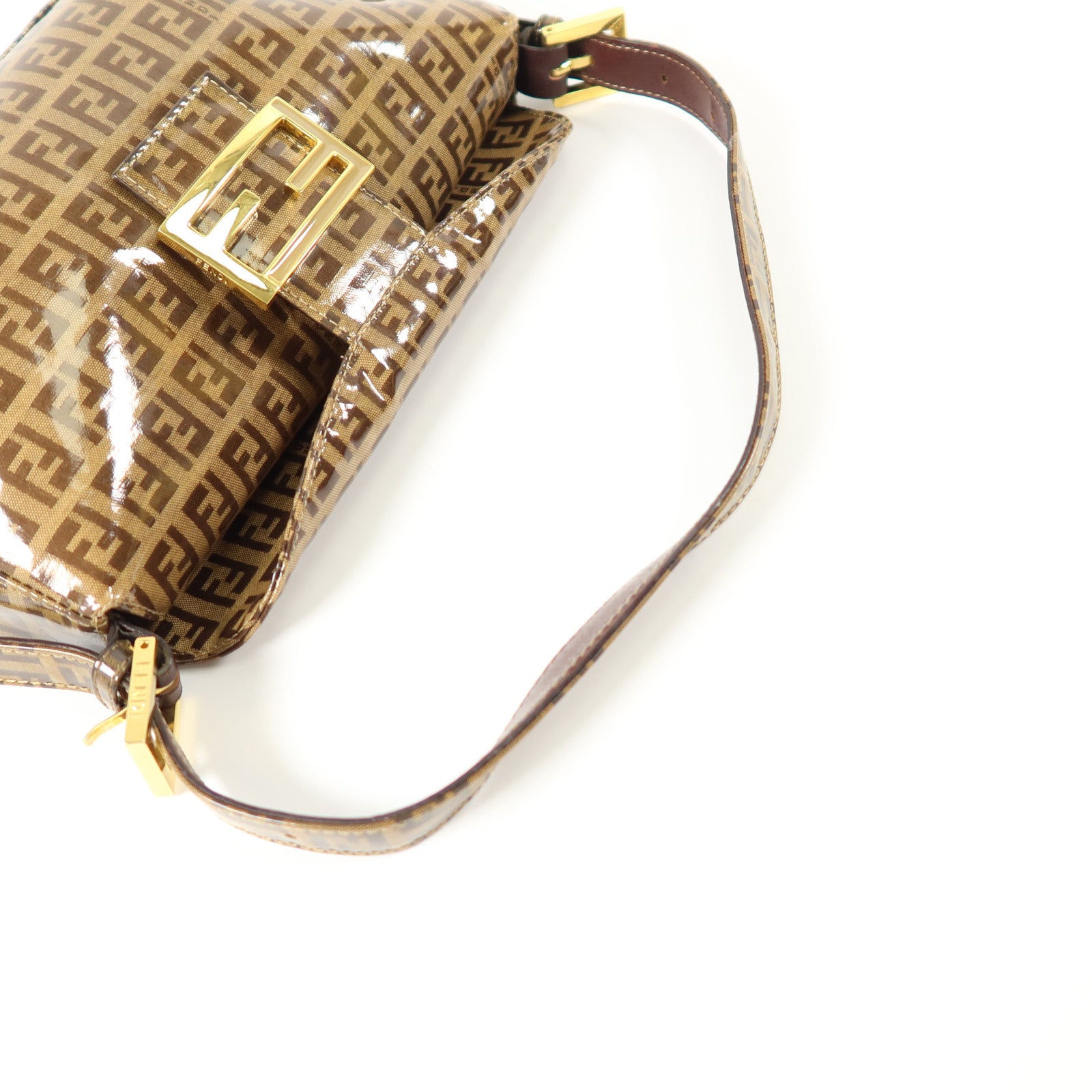 FENDI 塗層帆布Zucchino Double Flap Baguette金扣手挽肩背兩用袋