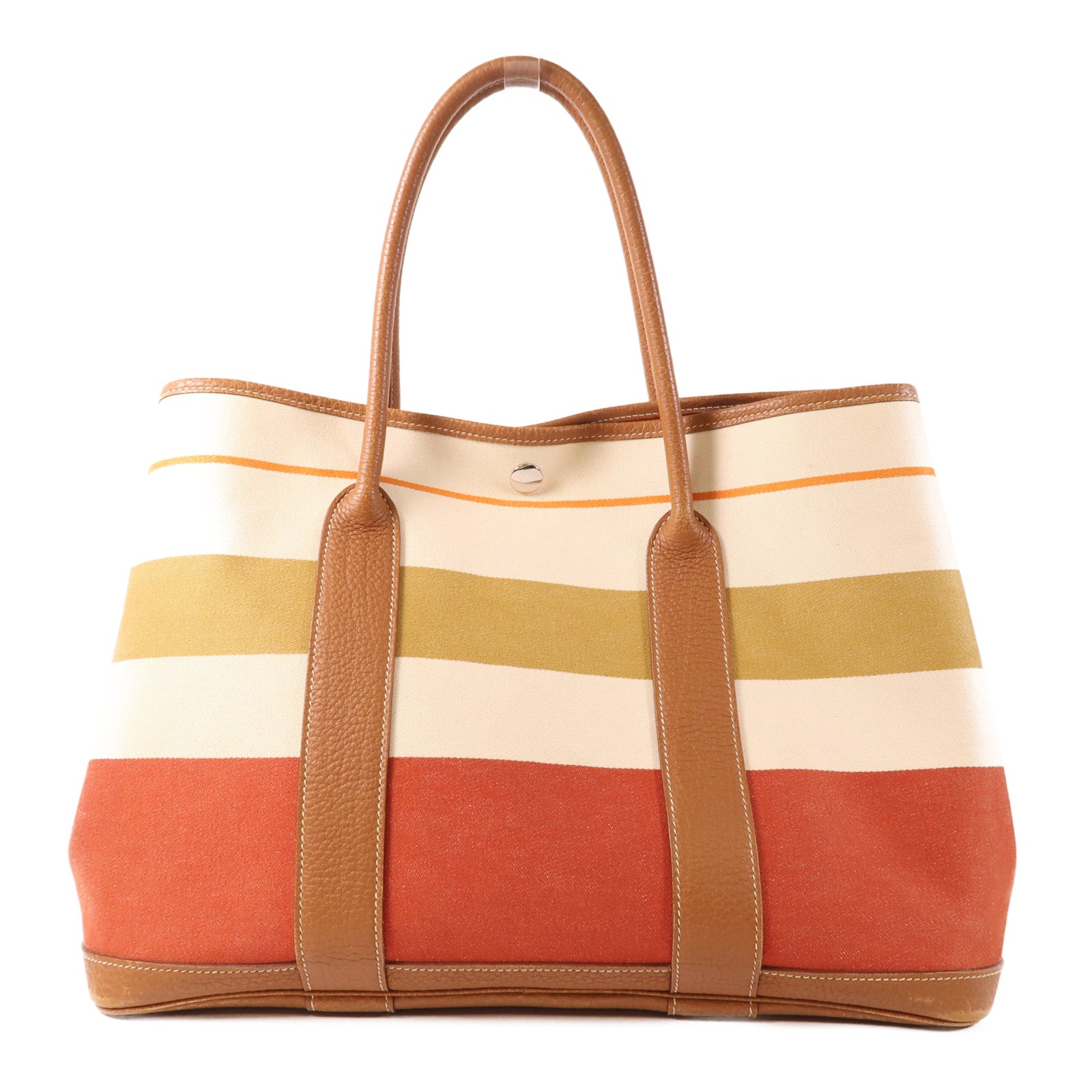 HERMES 帆布/皮革Garden Party PM銀扣手挽袋
