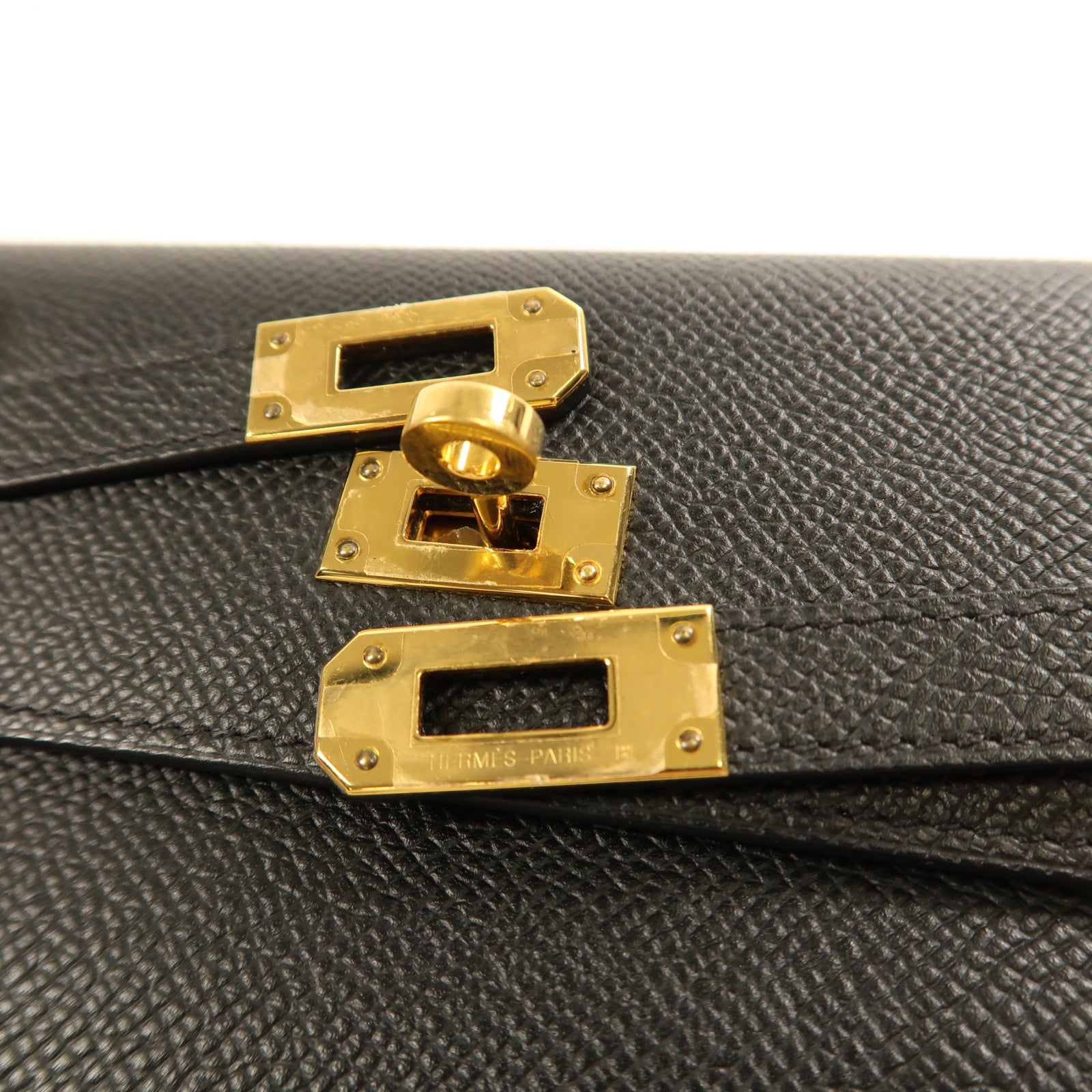 HERMES Epsom皮革Kelly Wallet Compact金扣長錢包Noir