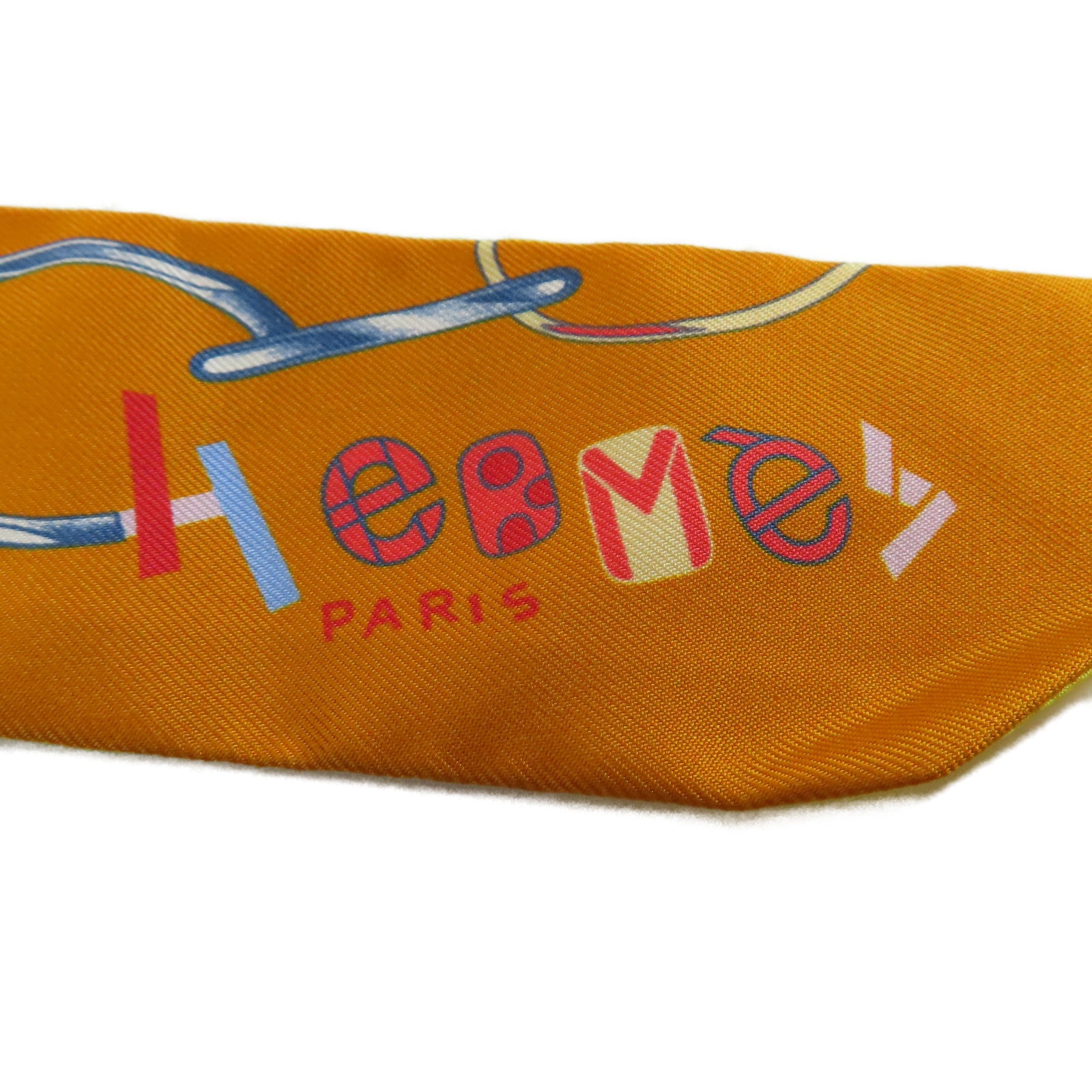 HERMES 【激減優惠】絲質Twilly絲巾黃色/橙色