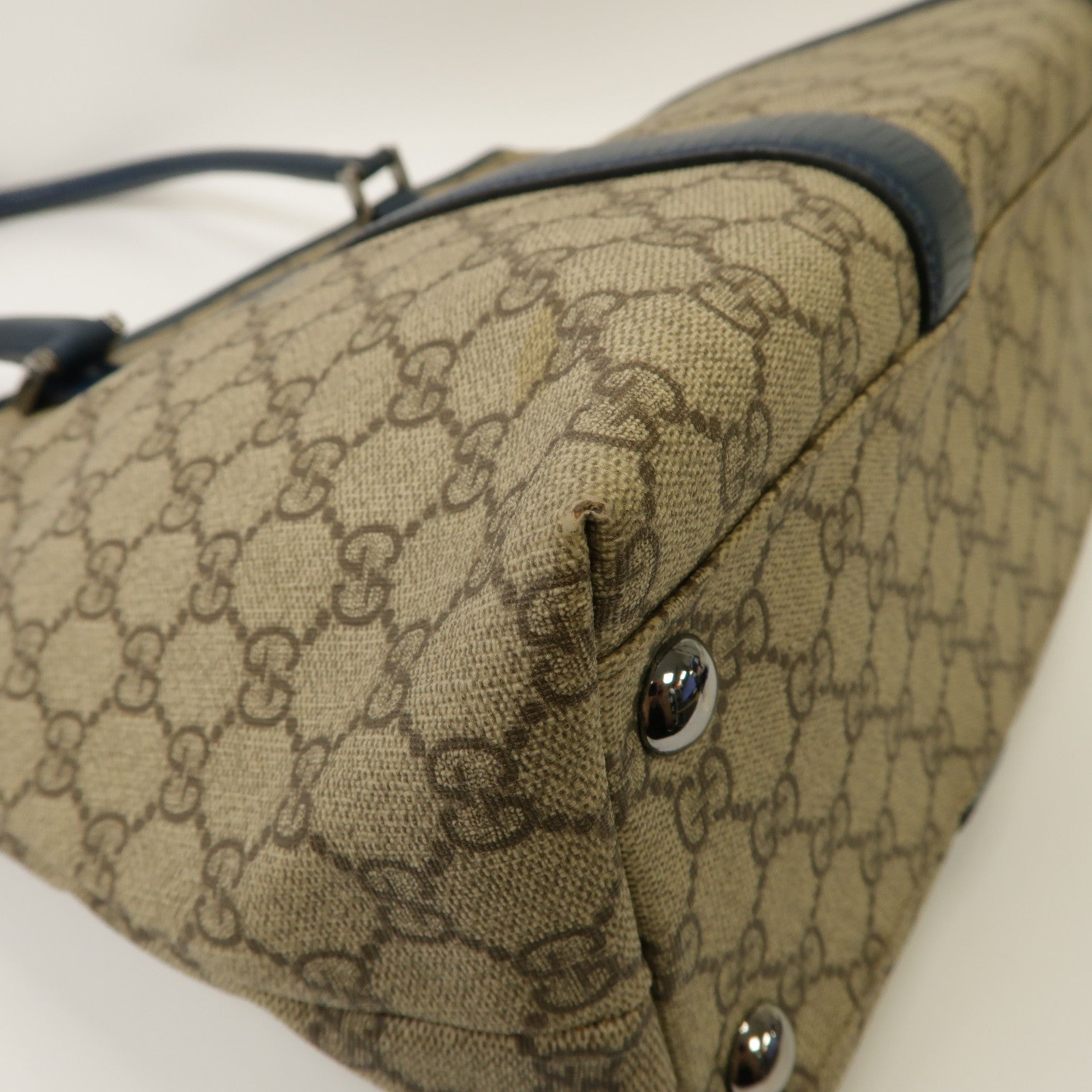 GUCCI 【激減優惠】塗層帆布Tote Bag銀扣手挽袋啡色/藍色