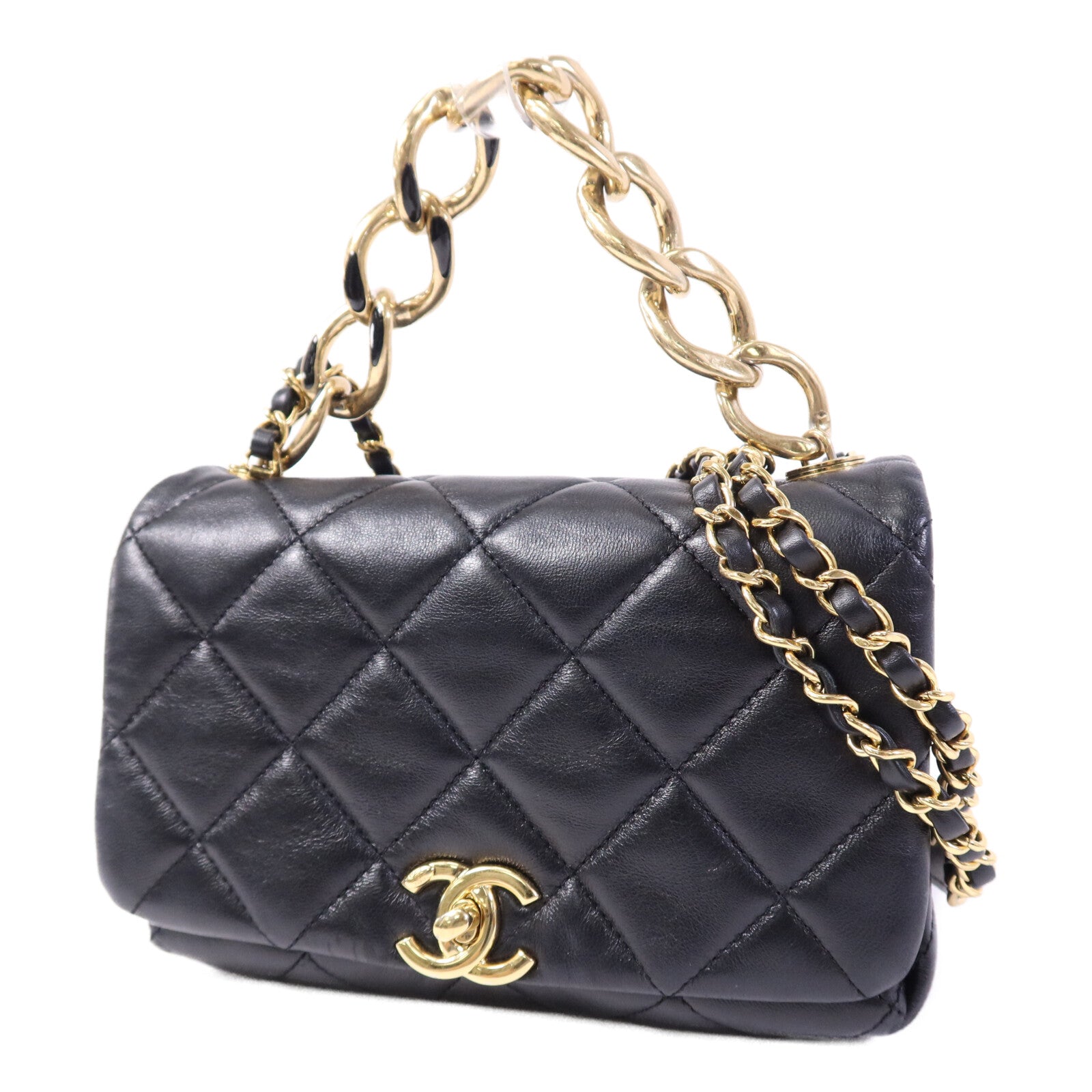 CHANEL 羊皮皮革2 Way Shoulder Bag金扣鏈帶手挽肩背兩用袋
