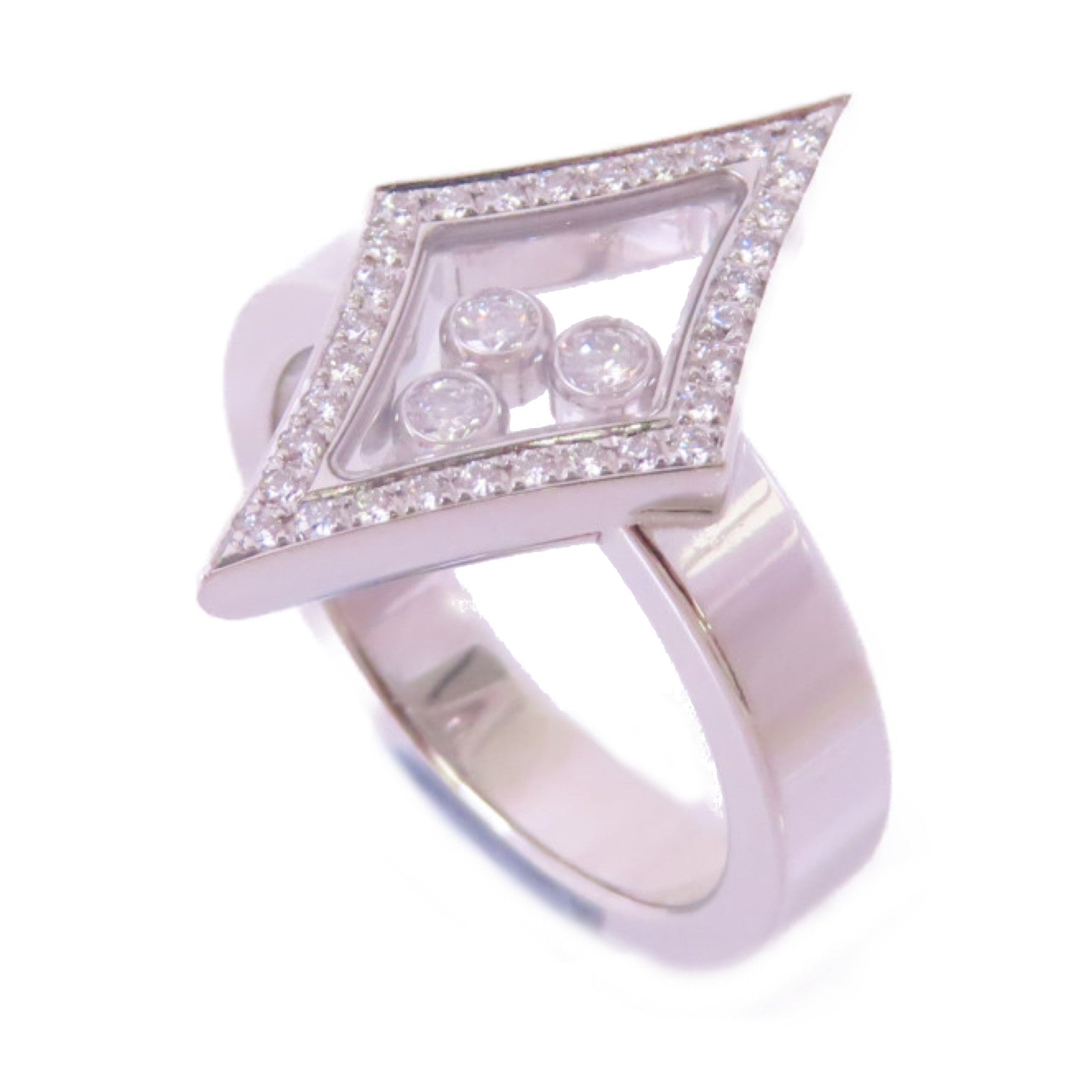 Chopard 18K白金/0.13ct/0.17ct鑽石Happy Diamond Square Ring戒指US#5.5