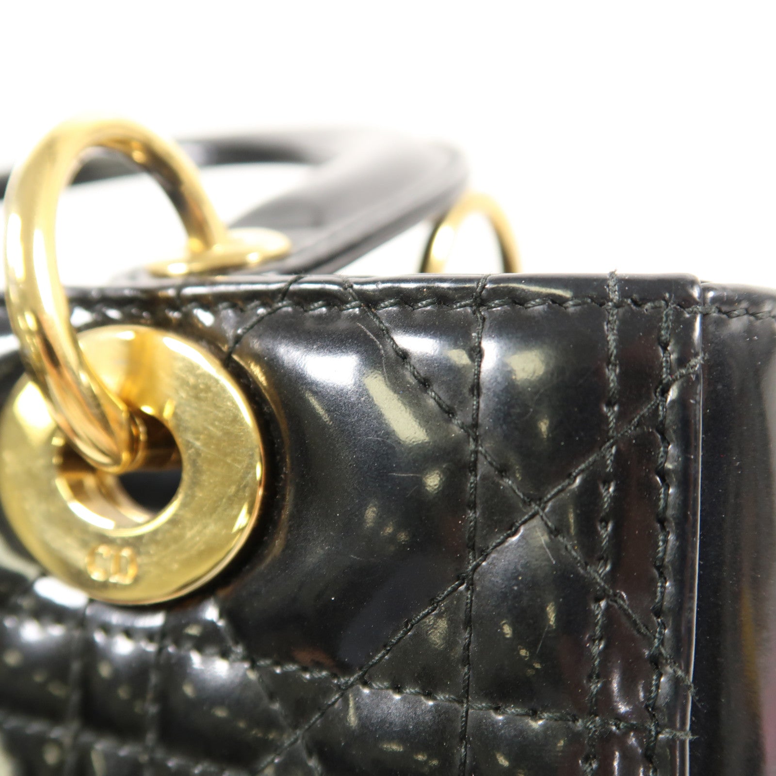 Dior 漆皮皮革Lady Dior Medium金扣手挽肩背兩用袋