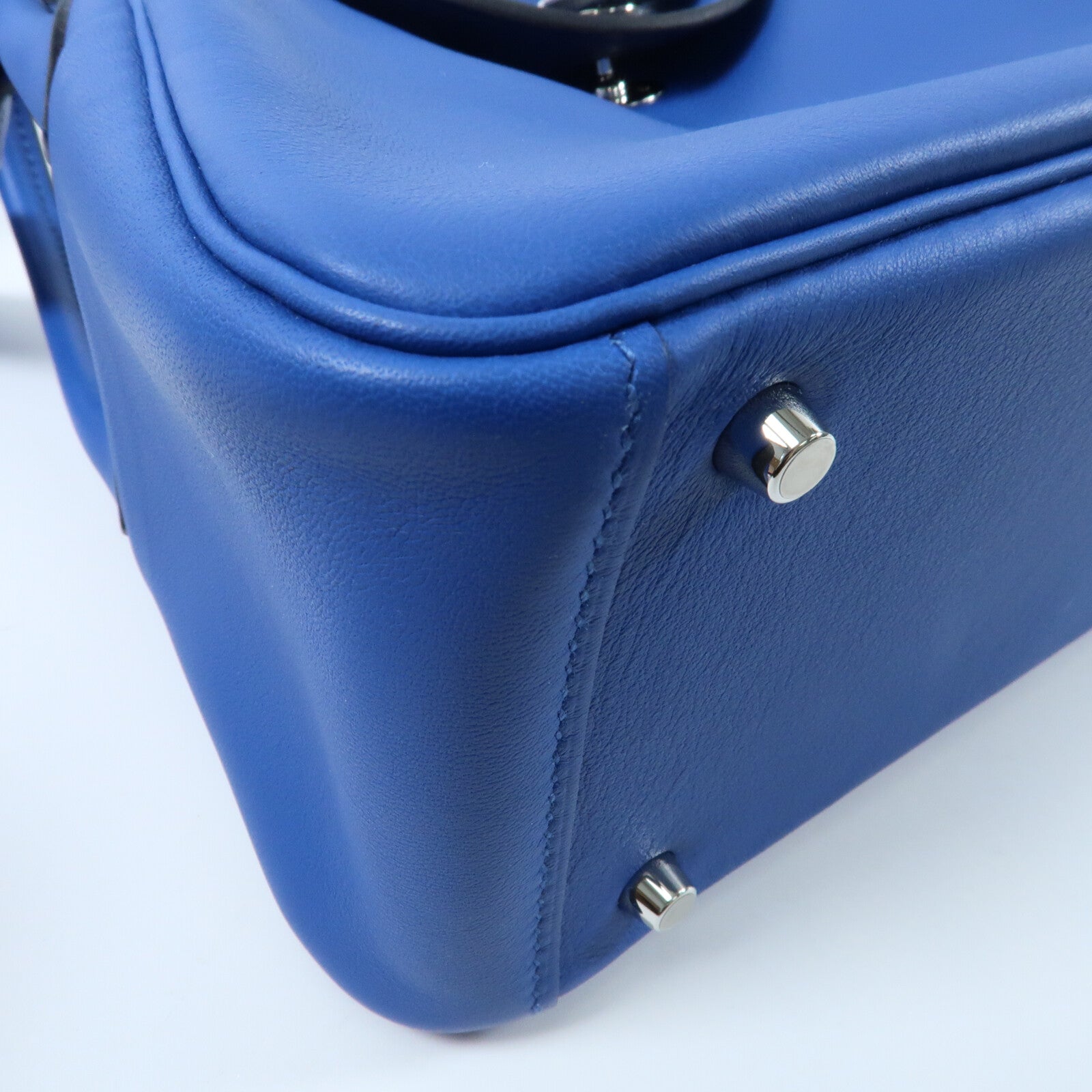 HERMES Swift皮革Mini Lindy銀扣手挽肩背兩用袋Bleu Royal/Bleu Saphir