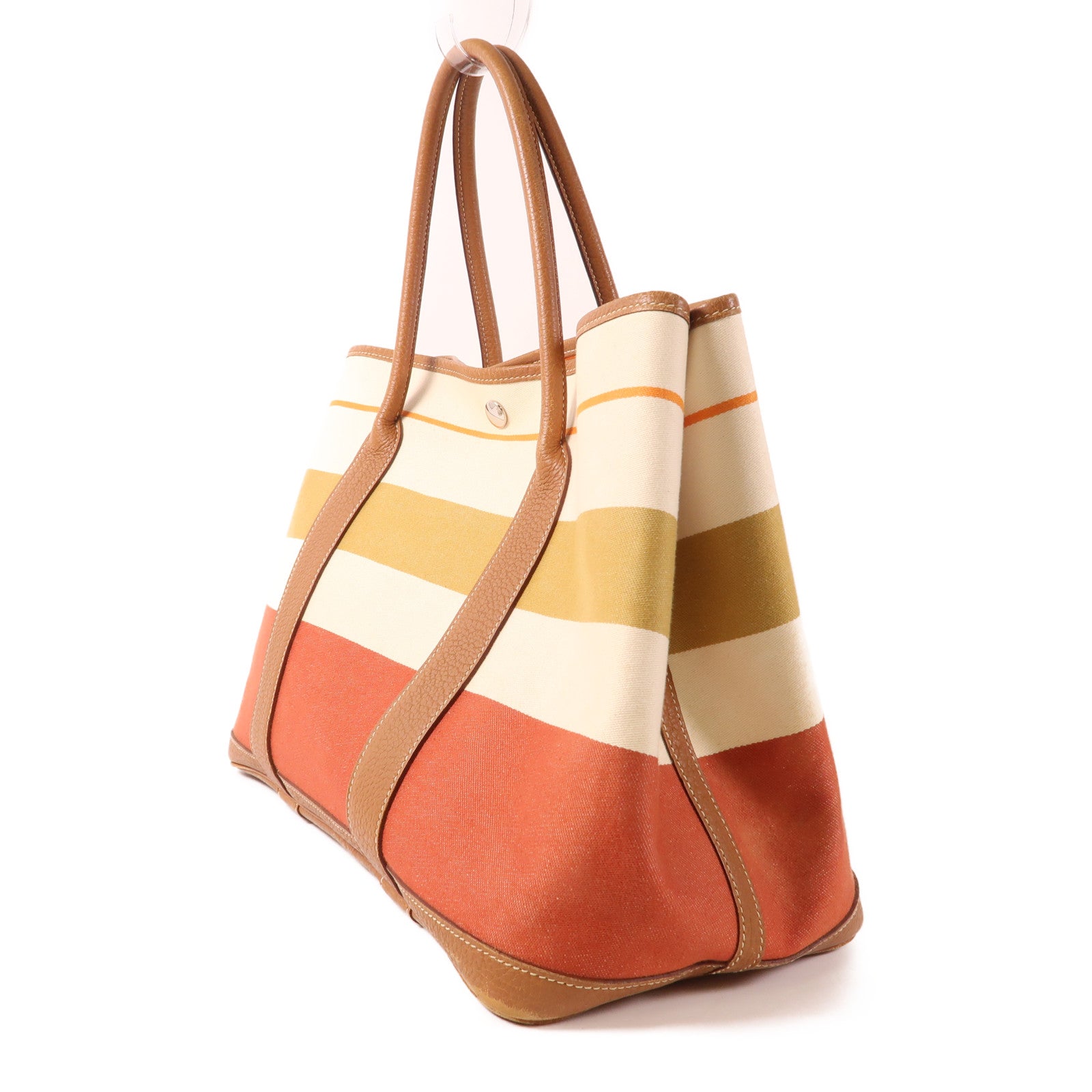 HERMES 帆布/皮革Garden Party PM銀扣手挽袋