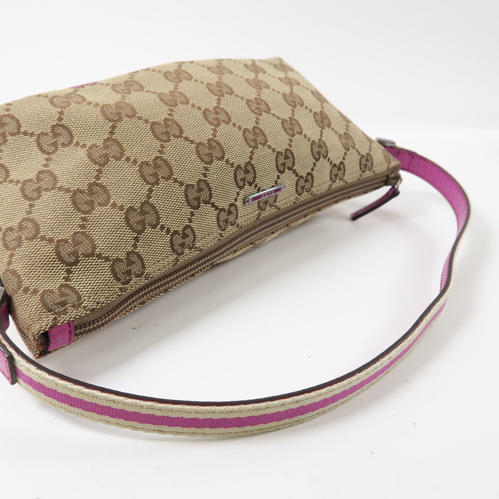 GUCCI 帆布Pouch銀扣手挽袋啡色/紫色