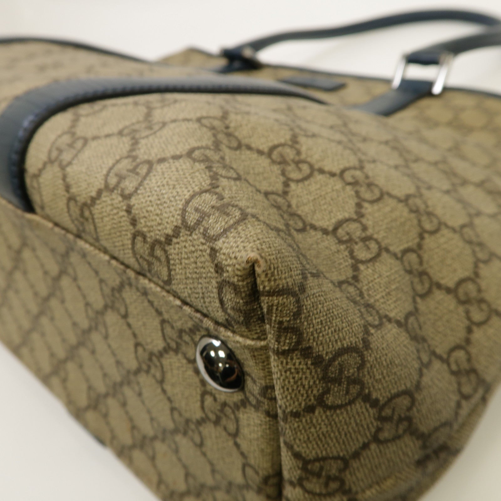 GUCCI 【激減優惠】塗層帆布Tote Bag銀扣手挽袋啡色/藍色