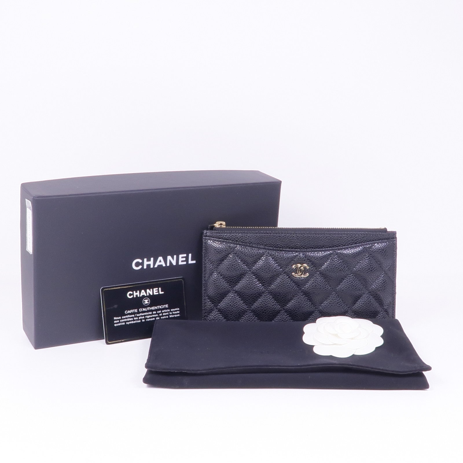 CHANEL 牛皮皮革Long Wallet金扣長錢包