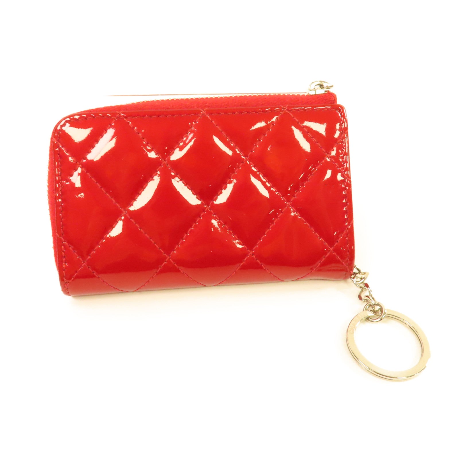CHANEL 【激減優惠】菱格漆皮皮革Coin Case銀扣零錢包紅色