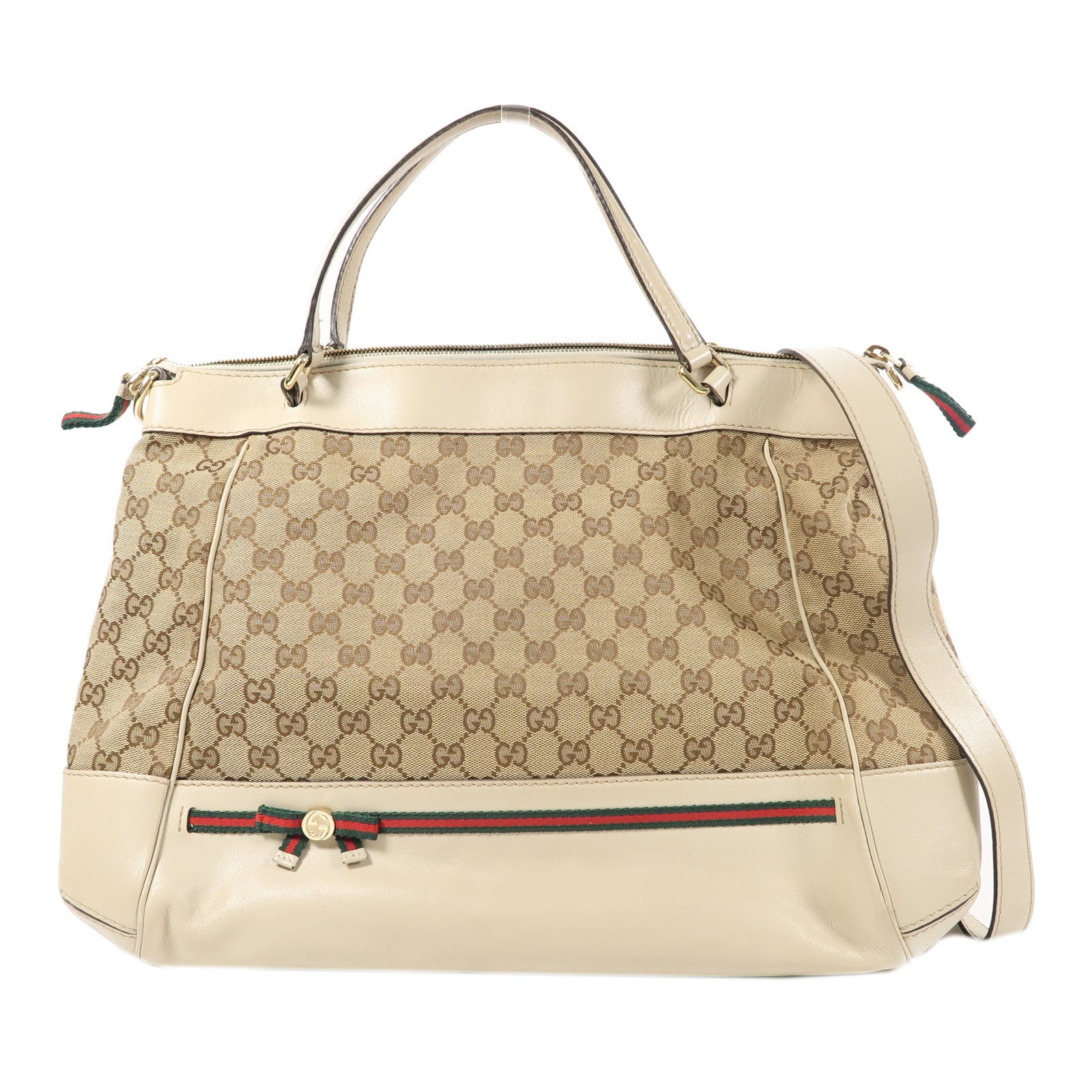 GUCCI 帆布/皮革Mayfair Tote Bag金扣手挽肩背兩用袋米色/啡色