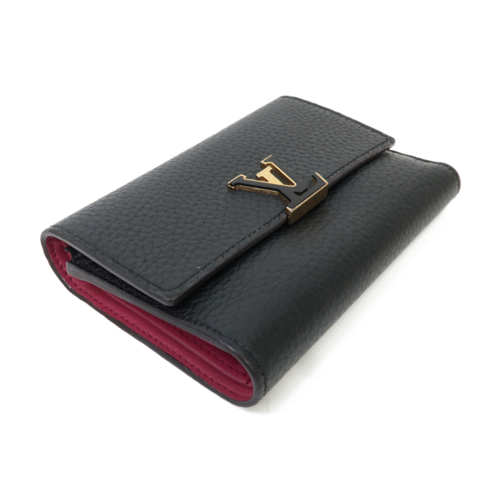 LOUIS VUITTON 【激減優惠】牛皮皮革Capucines Compact Wallet金扣錢包黒色