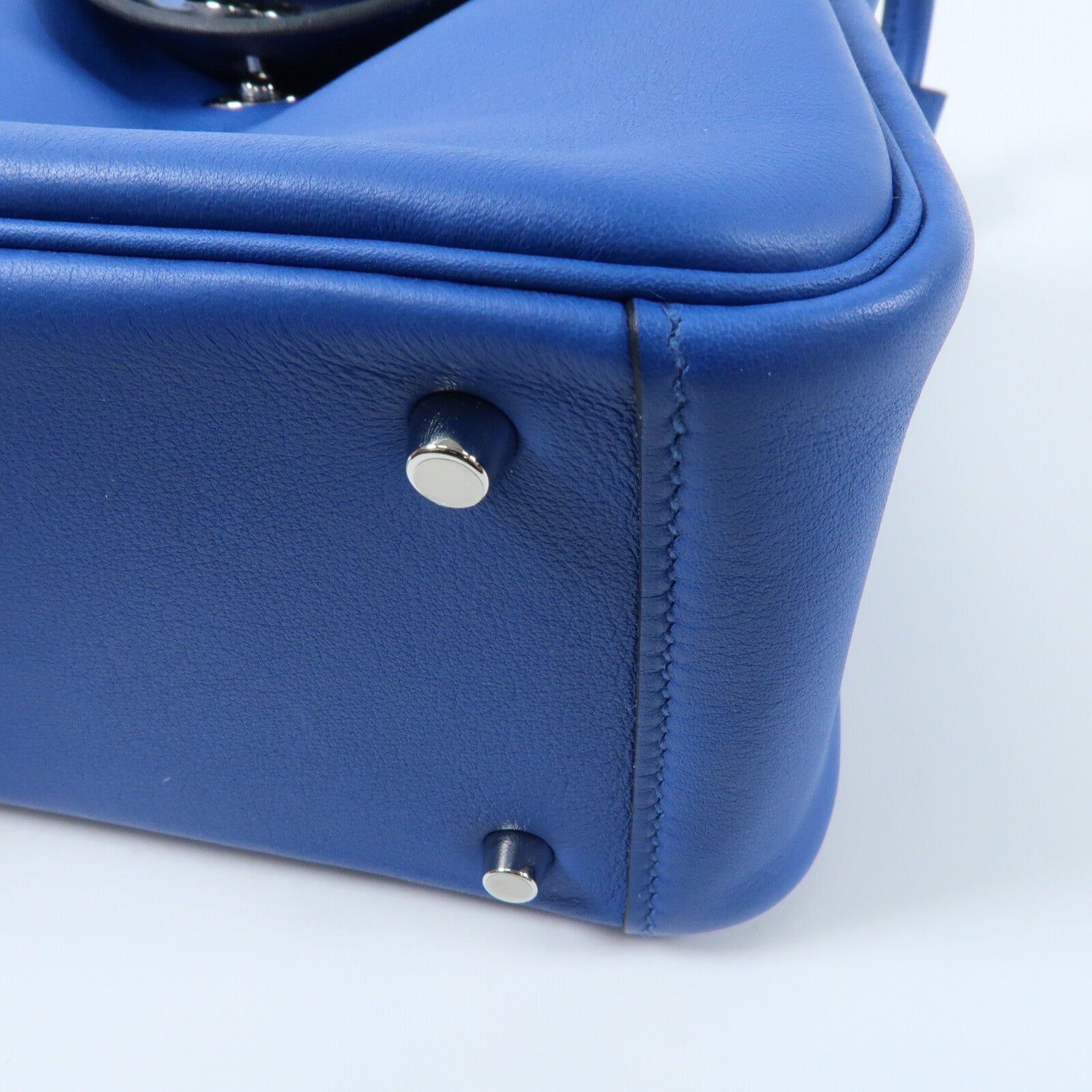 HERMES Swift皮革Mini Lindy銀扣手挽肩背兩用袋Bleu Royal/Bleu Saphir