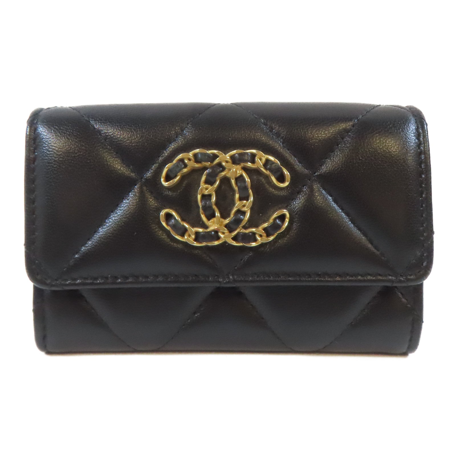 CHANEL 菱格羊皮皮革Card Case金扣卡片套黑色