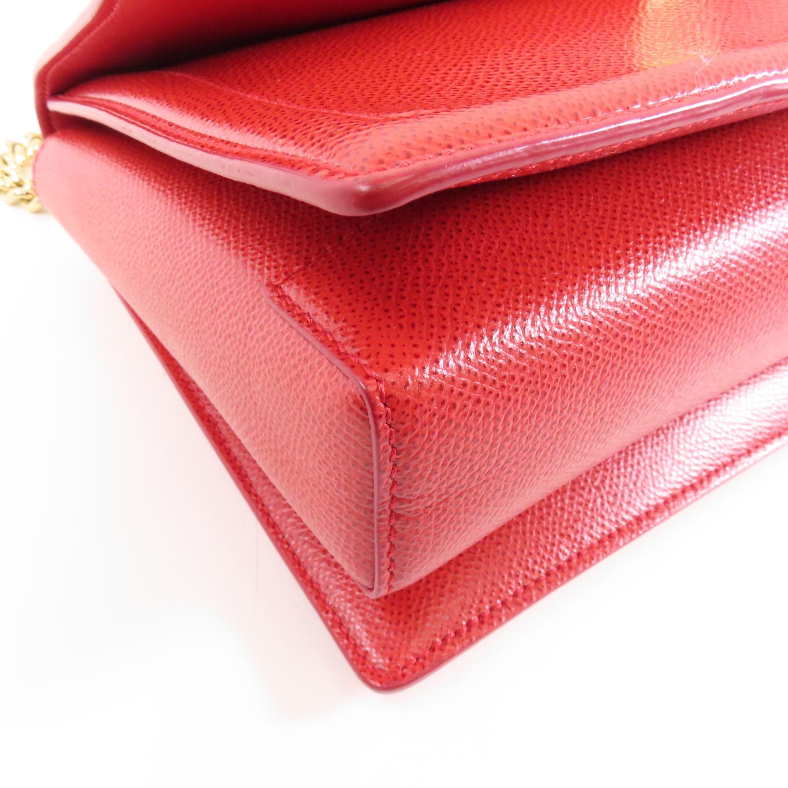 Salvatore Ferragamo 牛皮皮革Chain Shoulder Bag金扣鏈帶肩背袋紅色