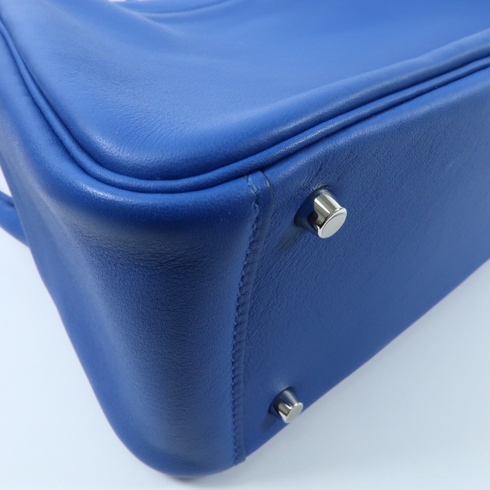 HERMES Swift皮革Mini Lindy銀扣手挽肩背兩用袋Bleu Royal/Bleu Saphir