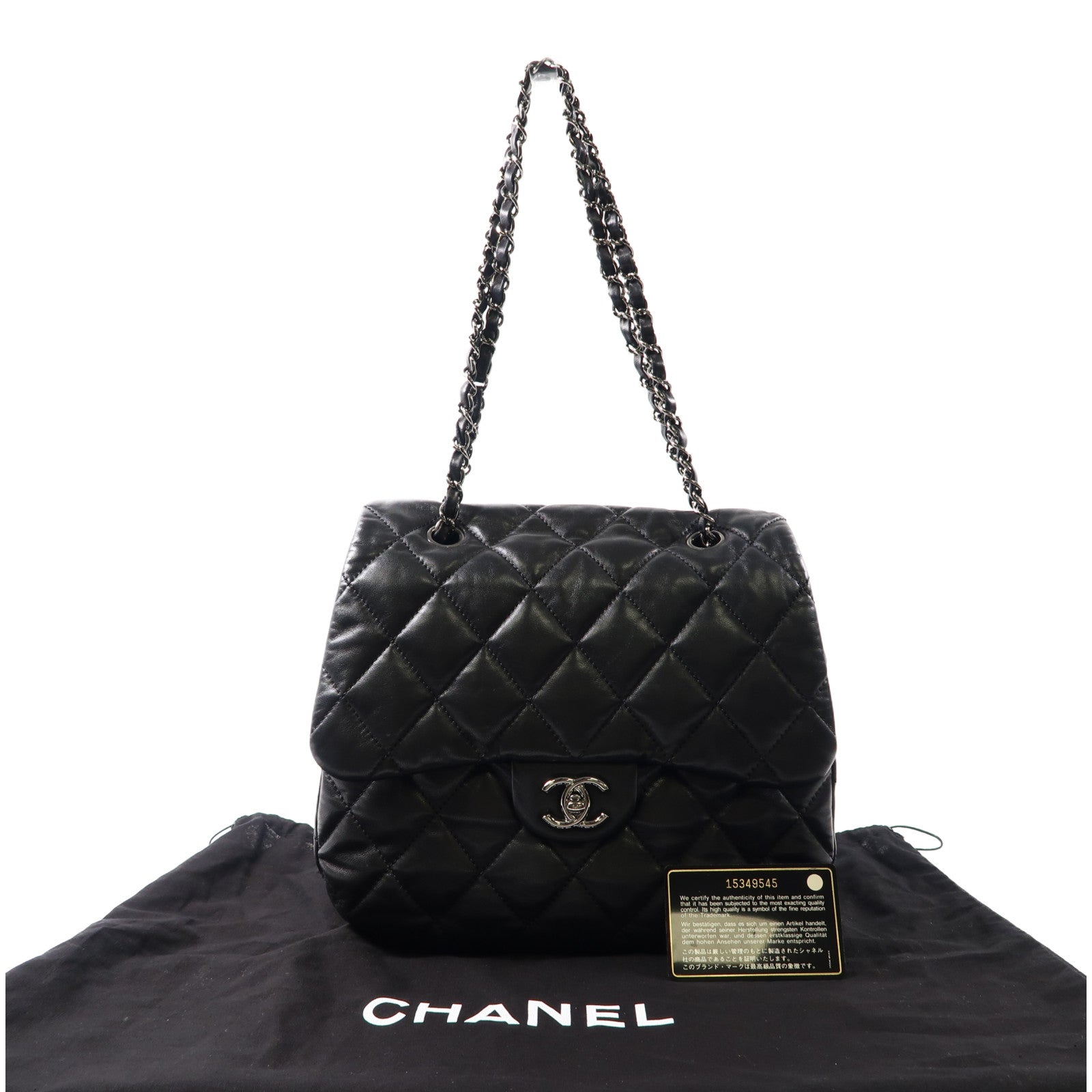 CHANEL 【激減優惠】菱格羊皮皮革Chain Shoulder銀扣鏈帶肩背袋黑色