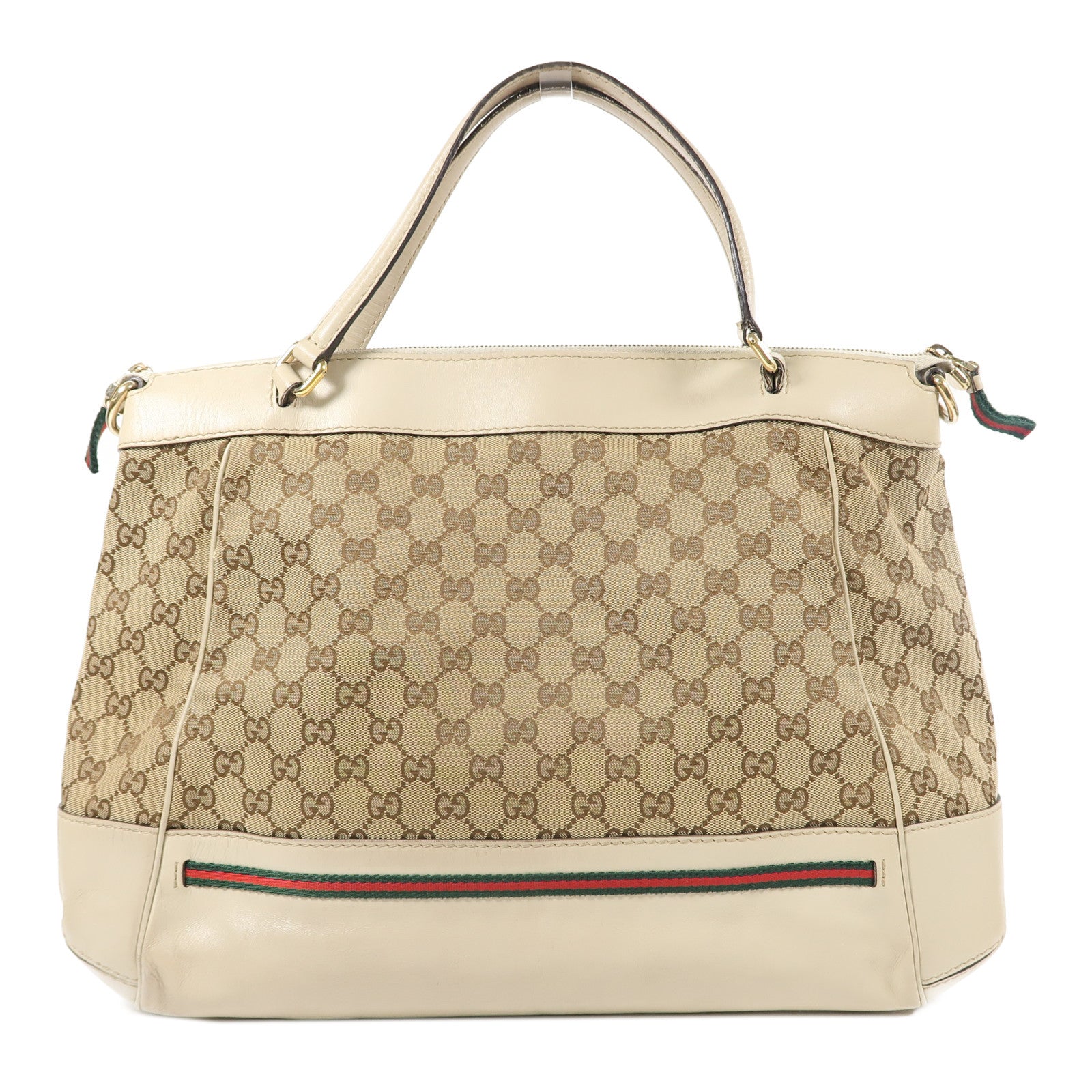 GUCCI 帆布/皮革Mayfair Tote Bag金扣手挽肩背兩用袋米色/啡色
