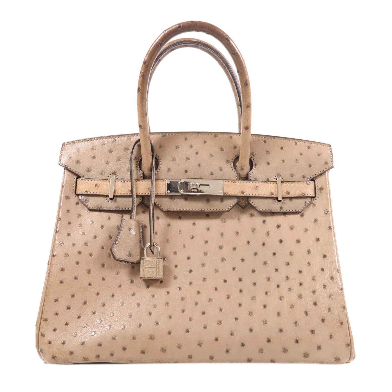 HERMES 鴕鳥皮革Birkin 30銀扣手挽袋灰色