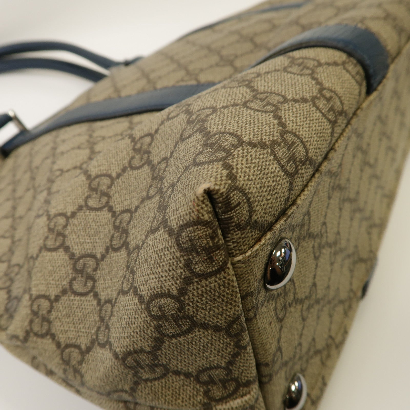 GUCCI 【激減優惠】塗層帆布Tote Bag銀扣手挽袋啡色/藍色