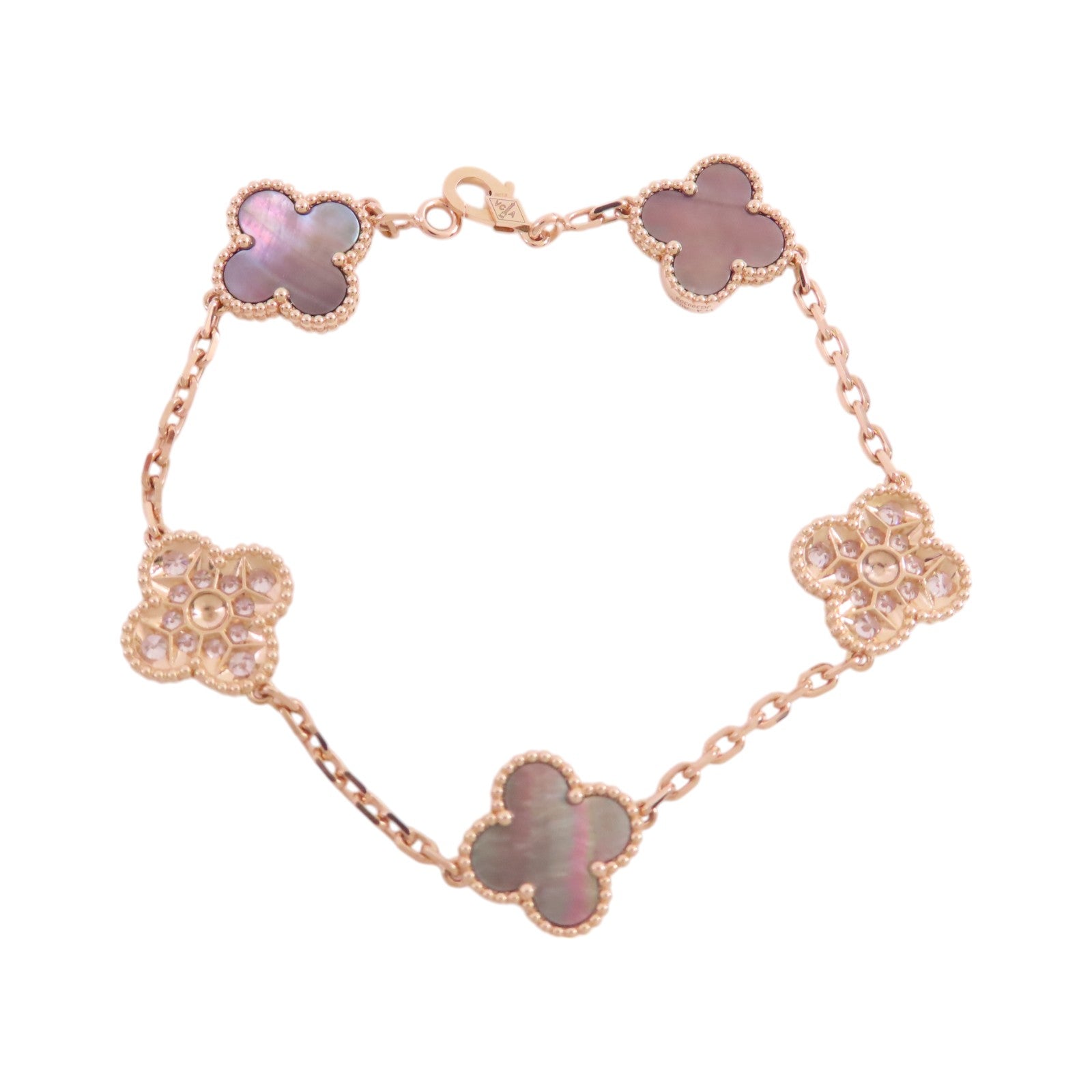 Van Cleef & Arpels 18K玫瑰金/鑽石/珍珠母Vintage Alhambra Bracelet手鏈