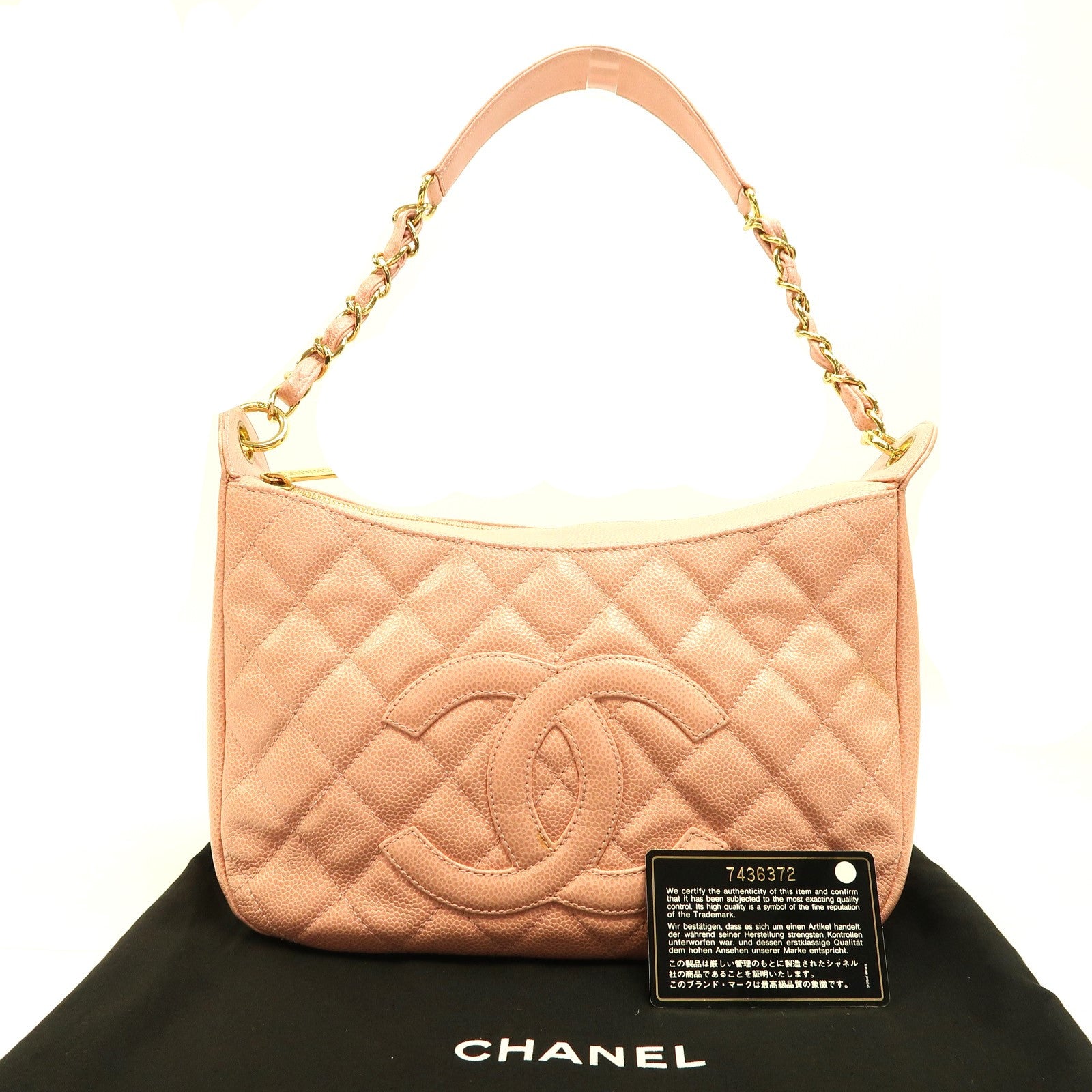 CHANEL 菱格Caviar皮革Vintage Chain Shoulder Bag金扣鏈帶肩背袋粉紅色
