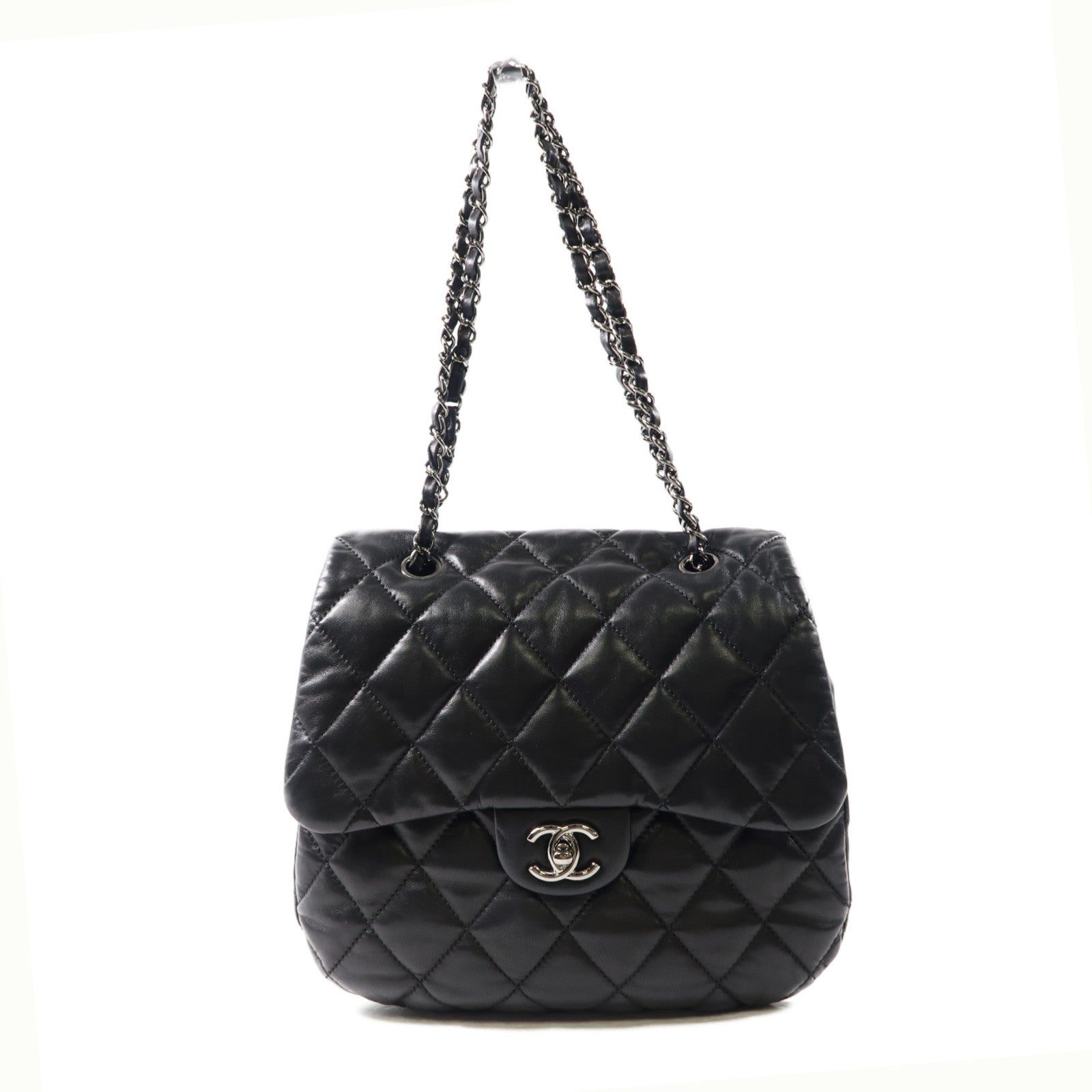 CHANEL 【激減優惠】菱格羊皮皮革Chain Shoulder銀扣鏈帶肩背袋黑色