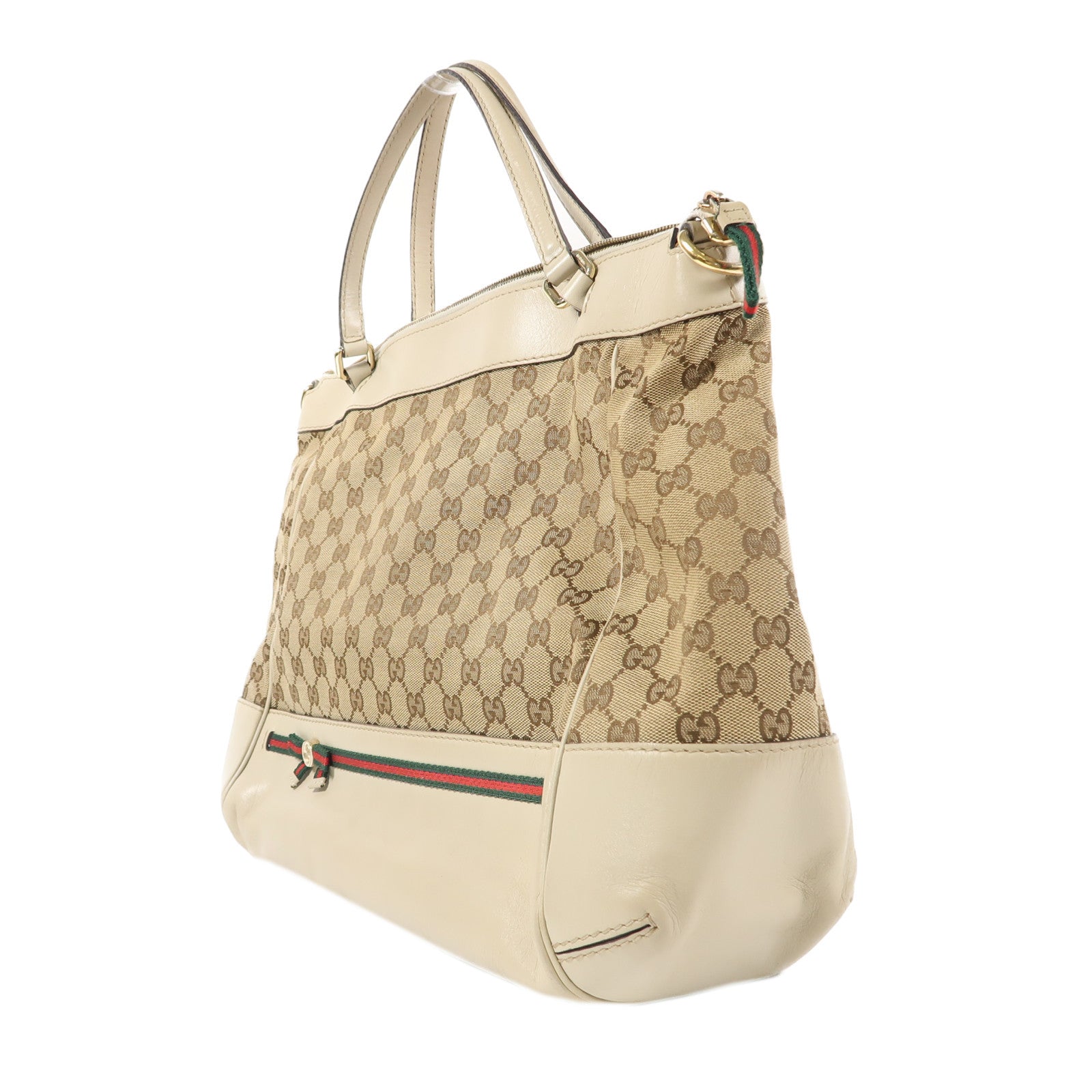 GUCCI 帆布/皮革Mayfair Tote Bag金扣手挽肩背兩用袋米色/啡色