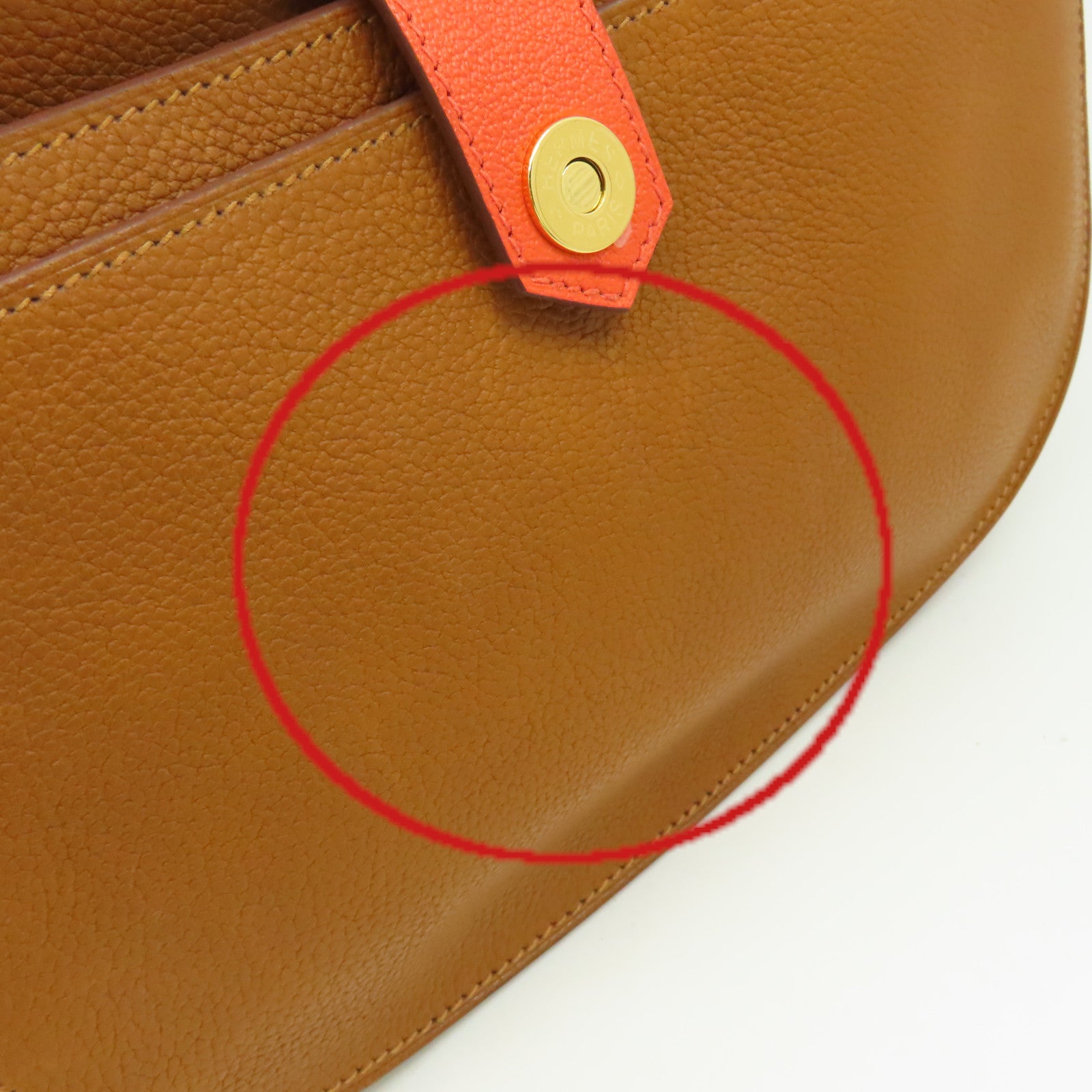HERMES Clemence皮革Sac Saut Shoulder Bag金扣肩背袋經典駝色