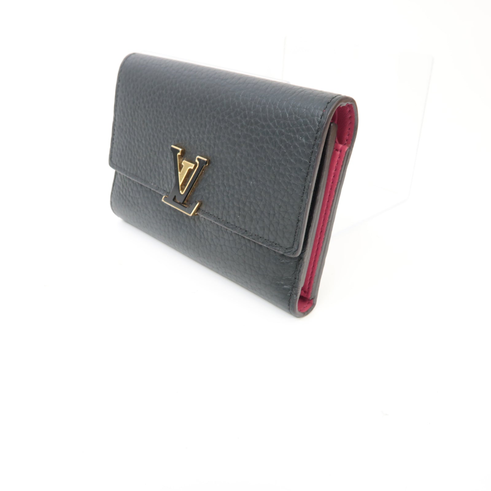 LOUIS VUITTON 【激減優惠】牛皮皮革Capucines Compact Wallet金扣錢包黒色