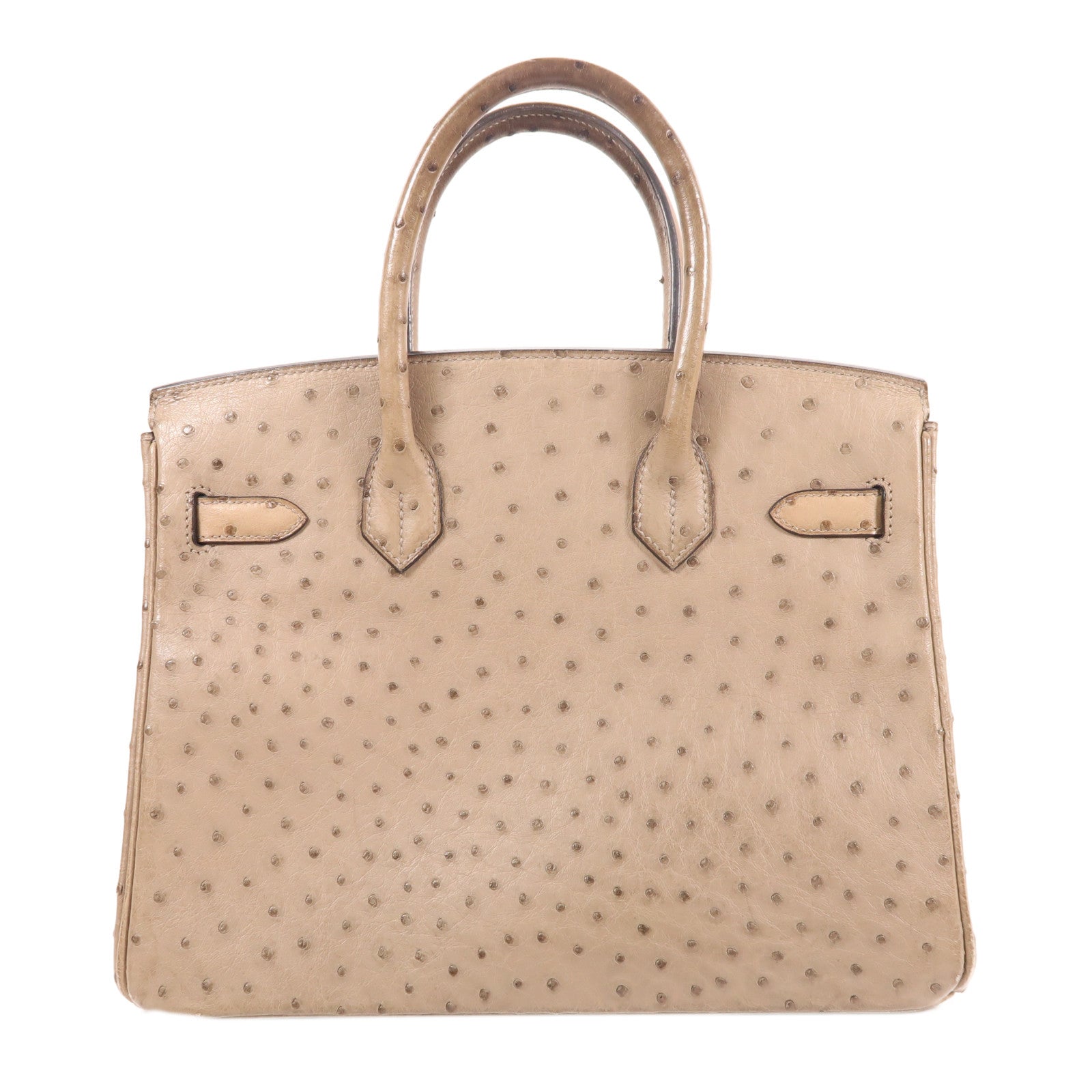 HERMES 鴕鳥皮革Birkin 30銀扣手挽袋灰色