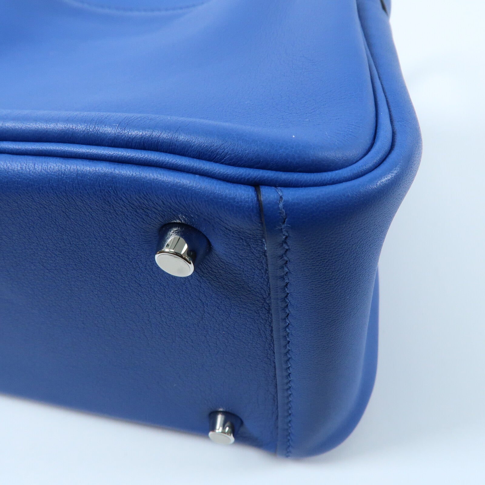 HERMES Swift皮革Mini Lindy銀扣手挽肩背兩用袋Bleu Royal/Bleu Saphir