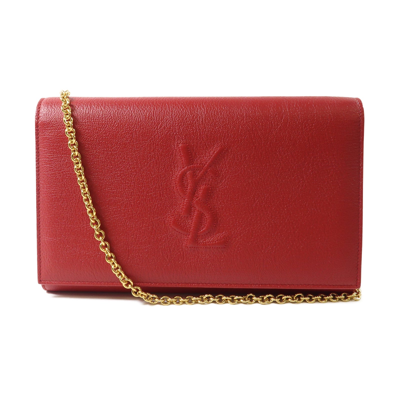 YVES SAINT LAURENT 皮革Shoulder Bag金扣鏈帶肩背袋紅色
