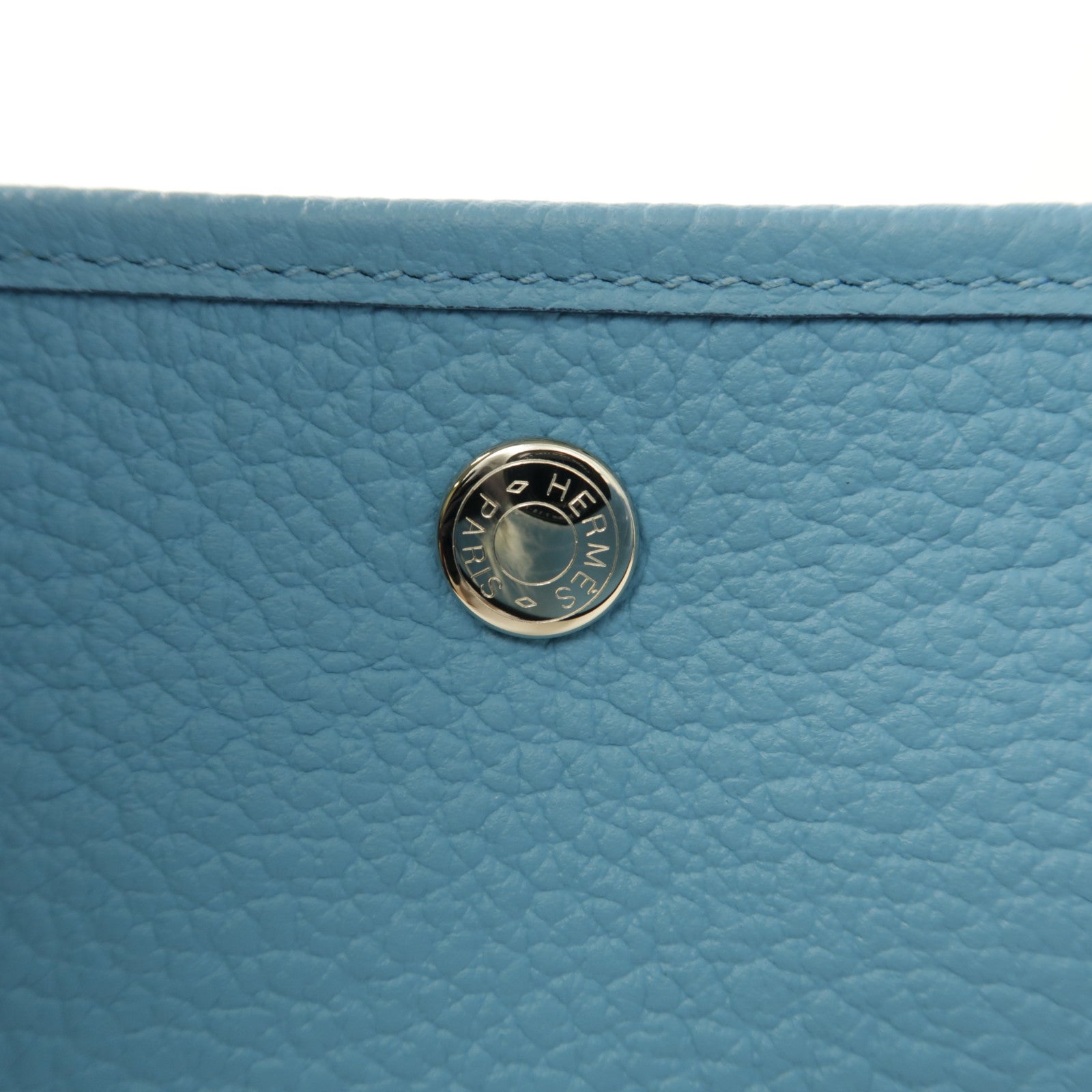 HERMES 【激減優惠】Country皮革Garden Party PM銀扣手挽袋P3 Bleu Du Nord