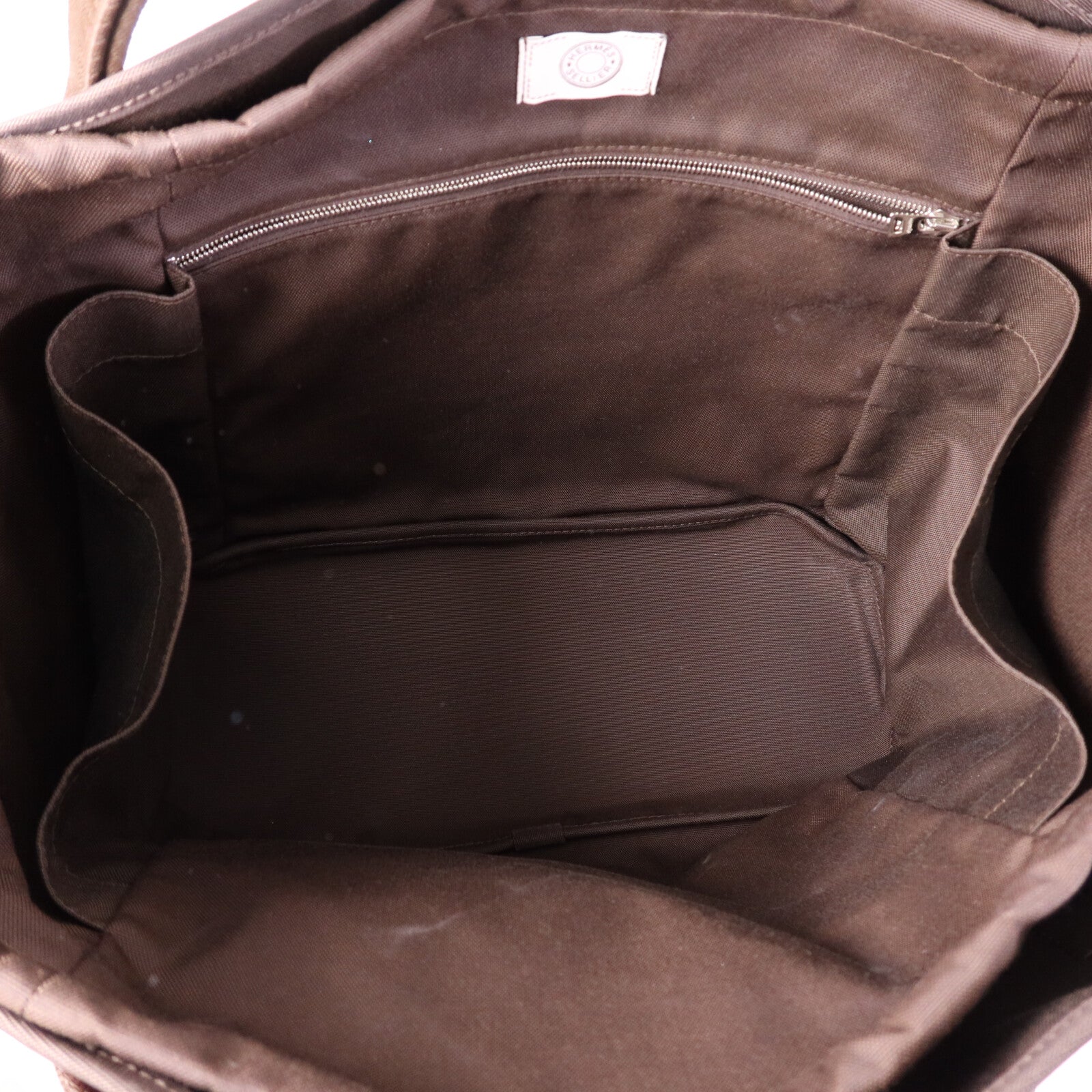HERMES 帆布Grooming Bag銀扣手挽肩背兩用袋Rouge H/Chocolat