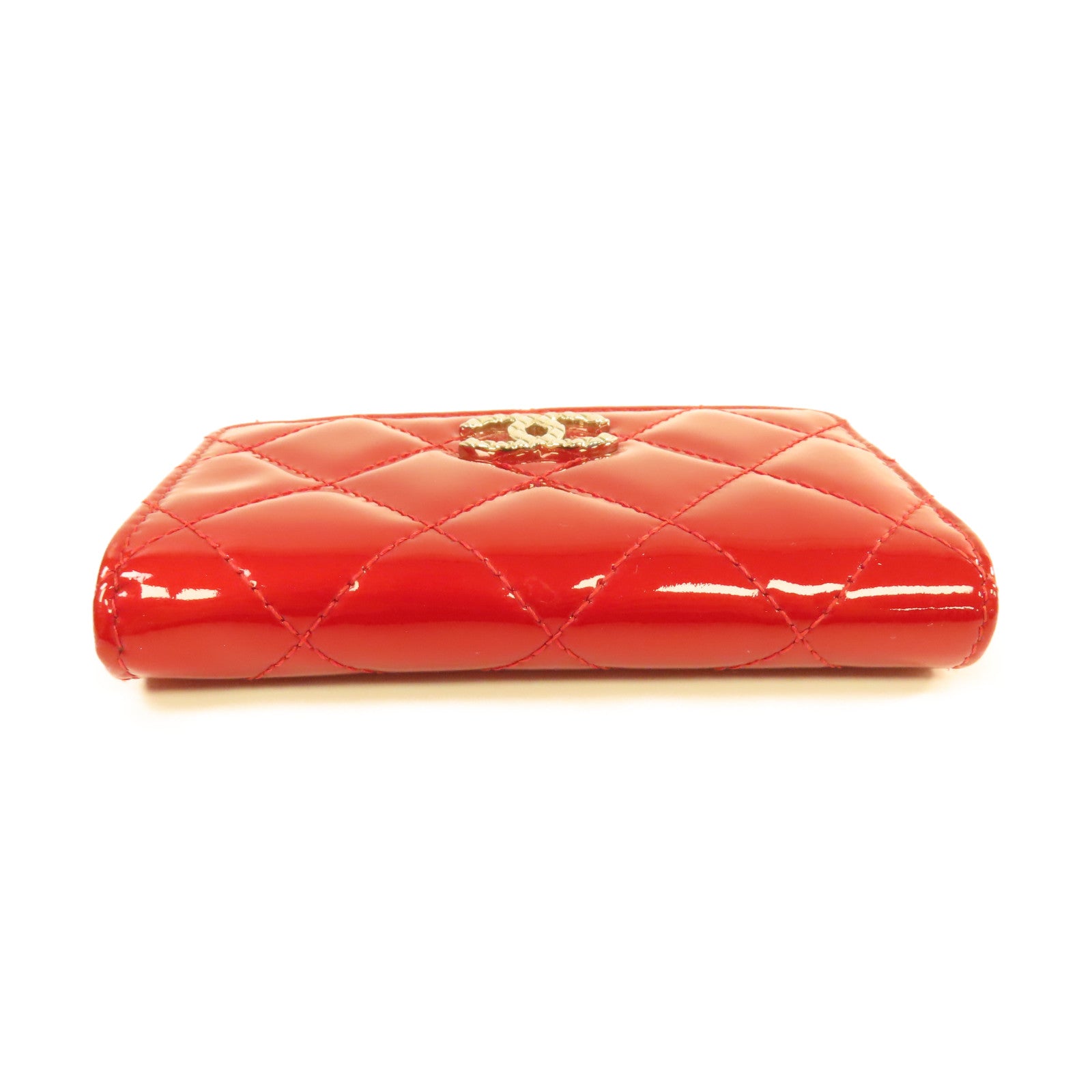 CHANEL 【激減優惠】菱格漆皮皮革Coin Case銀扣零錢包紅色