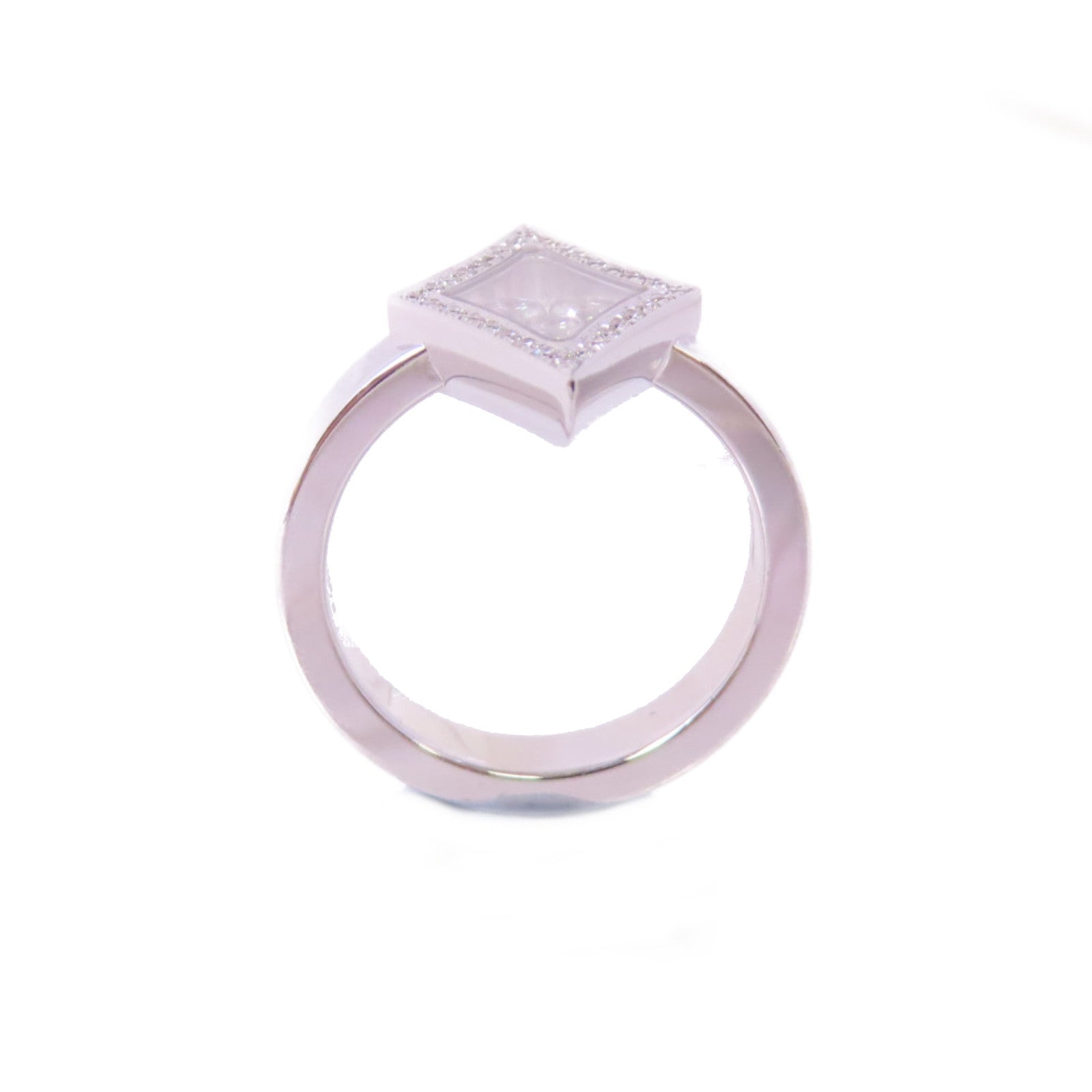 Chopard 18K白金/0.13ct/0.17ct鑽石Happy Diamond Square Ring戒指US#5.5