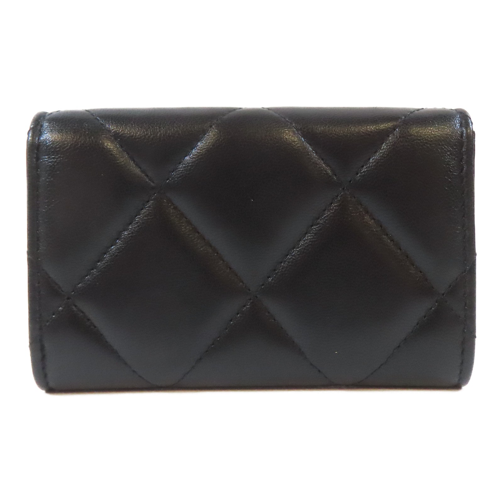 CHANEL 菱格羊皮皮革Card Case金扣卡片套黑色