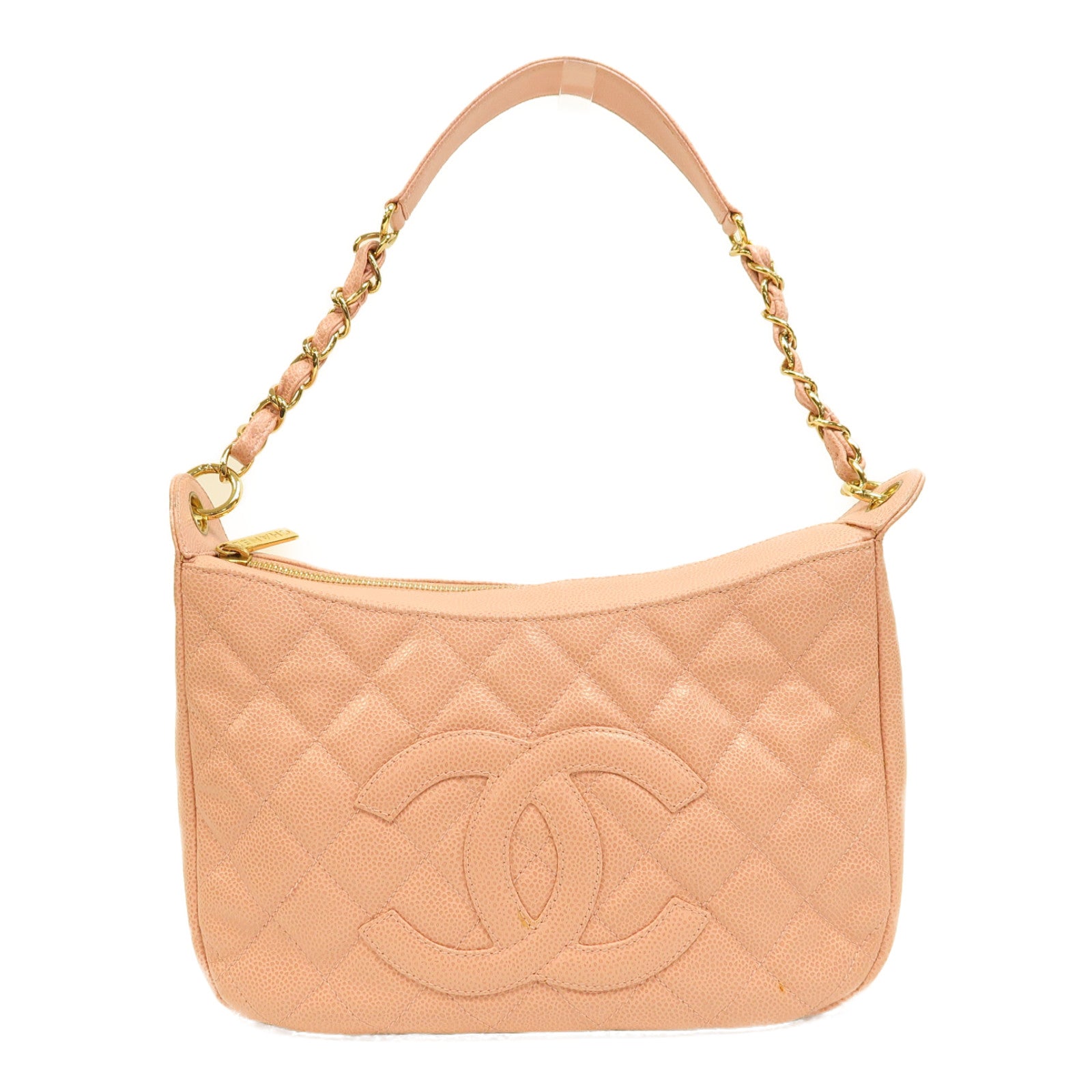 CHANEL 菱格Caviar皮革Vintage Chain Shoulder Bag金扣鏈帶肩背袋粉紅色