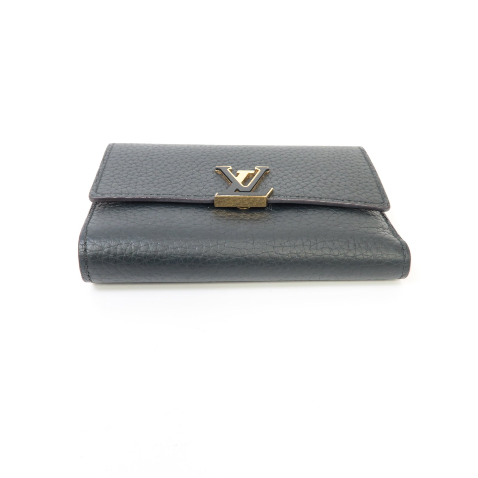 LOUIS VUITTON 【激減優惠】牛皮皮革Capucines Compact Wallet金扣錢包黒色