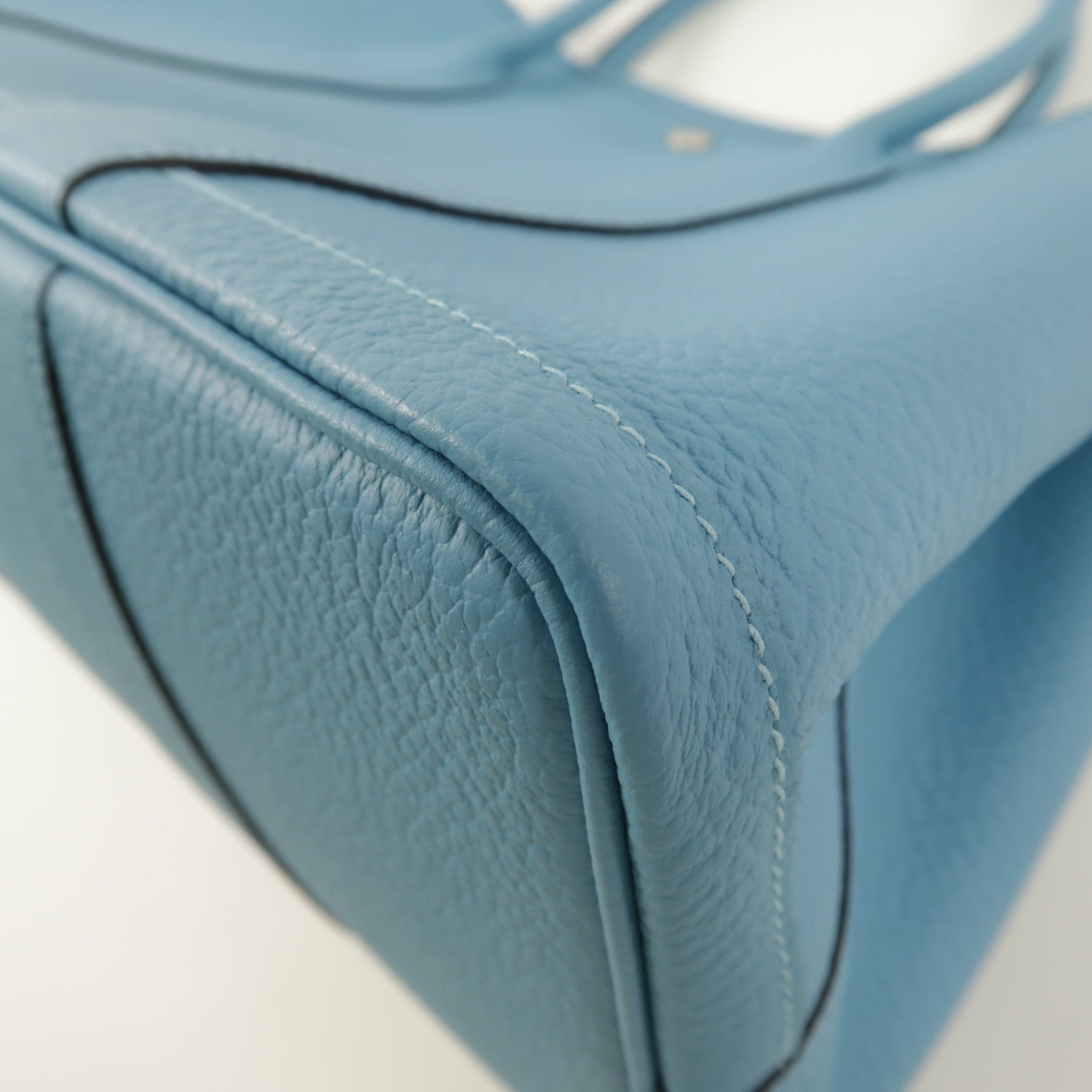 HERMES 【激減優惠】Country皮革Garden Party PM銀扣手挽袋P3 Bleu Du Nord