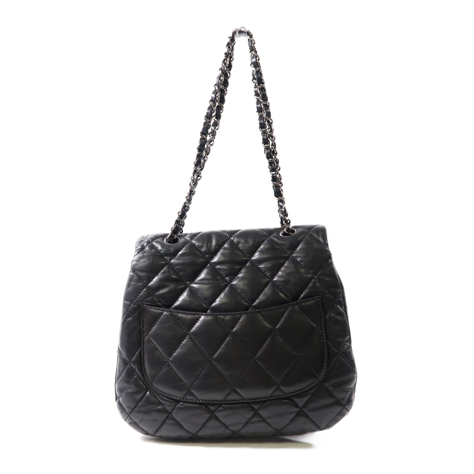 CHANEL 【激減優惠】菱格羊皮皮革Chain Shoulder銀扣鏈帶肩背袋黑色