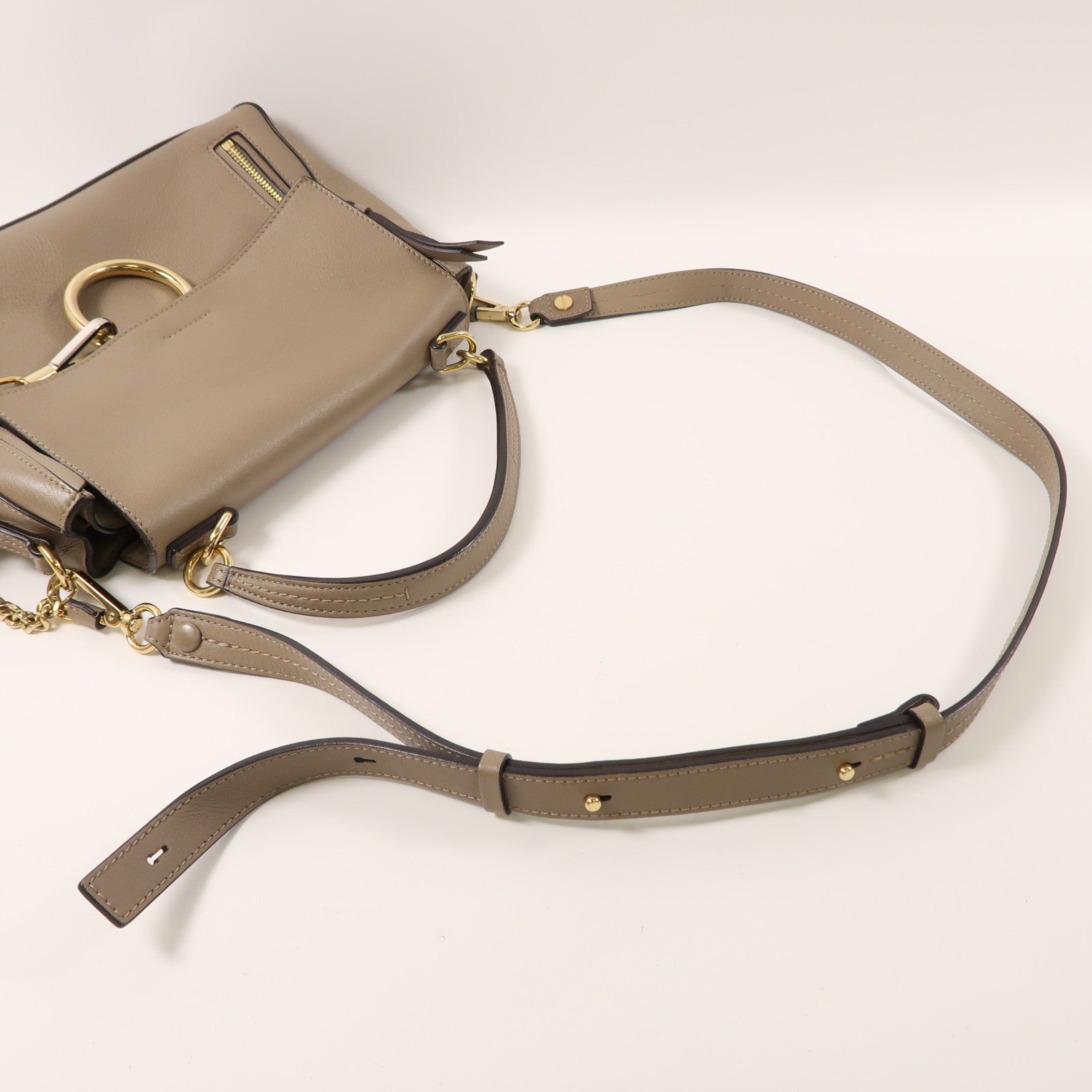 Chloe 牛皮皮革Faye Bag金扣手挽肩背兩用袋灰色