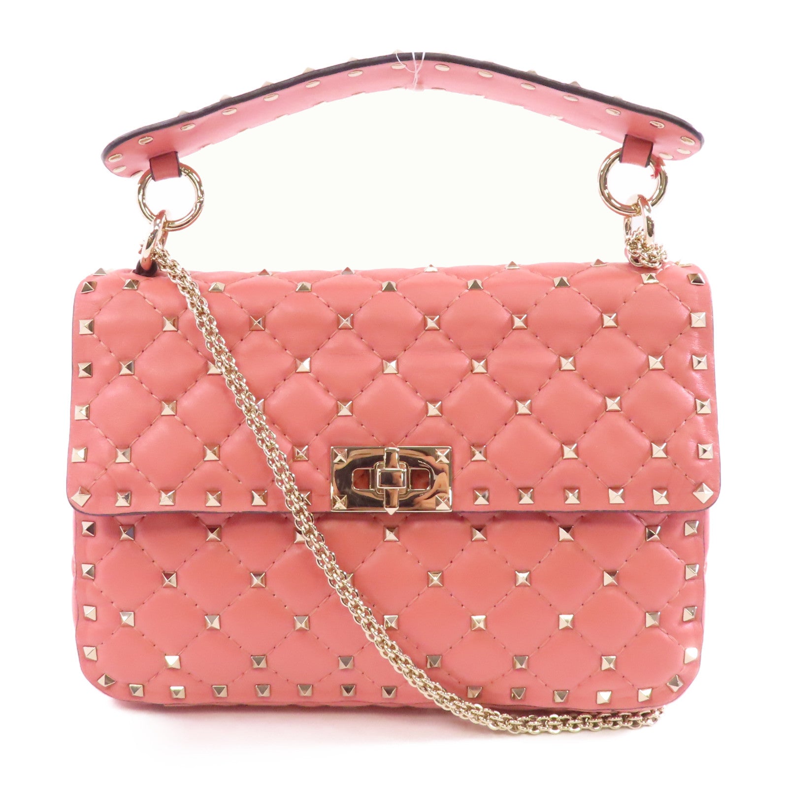 Valentino 【激減優惠】牛皮皮革Chain Shoulder金扣鏈帶手挽肩背兩用袋粉紅色