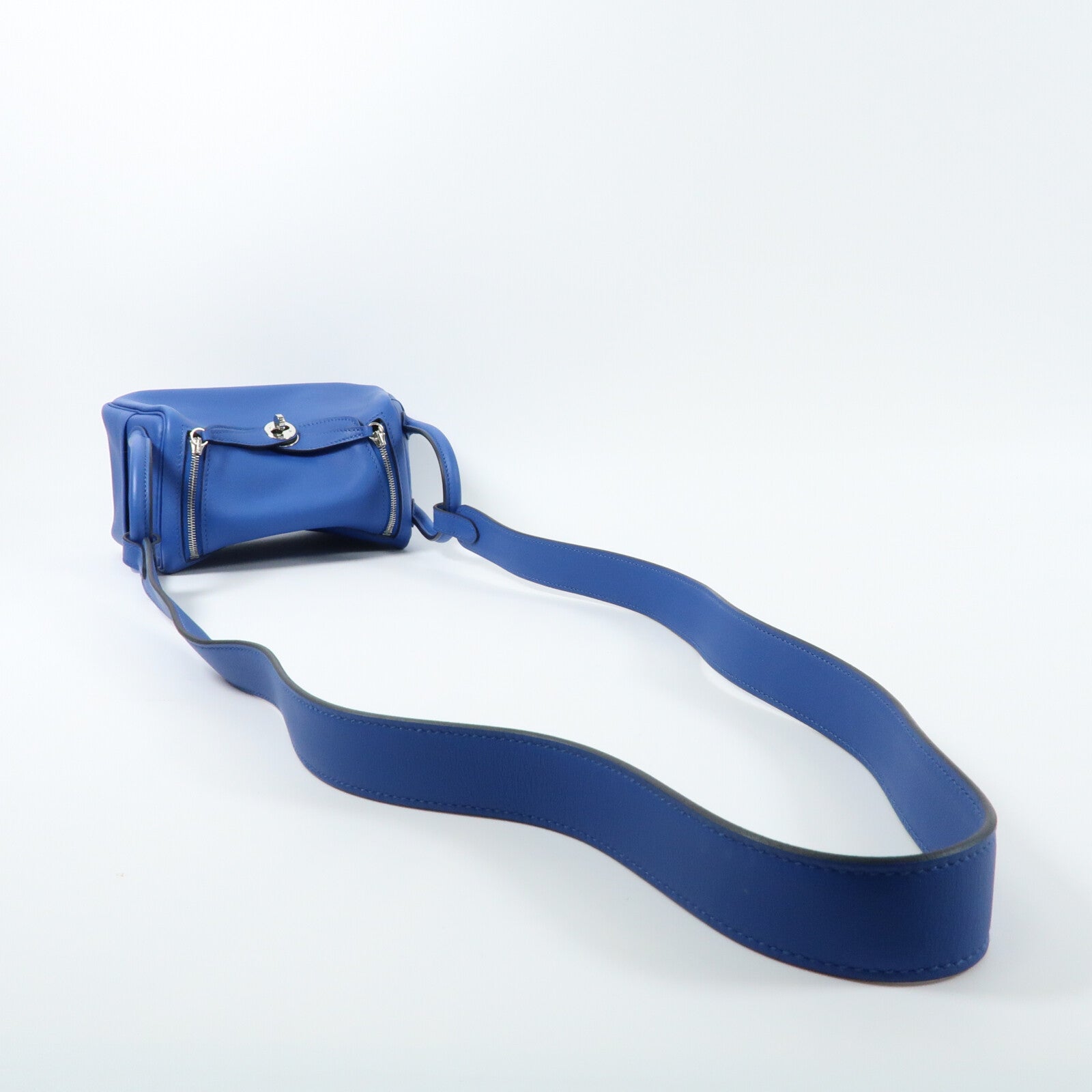 HERMES Swift皮革Mini Lindy銀扣手挽肩背兩用袋Bleu Royal/Bleu Saphir