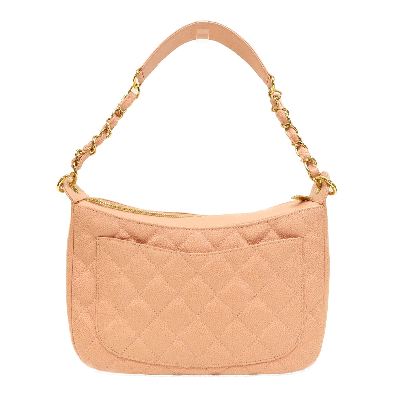 CHANEL 菱格Caviar皮革Vintage Chain Shoulder Bag金扣鏈帶肩背袋粉紅色