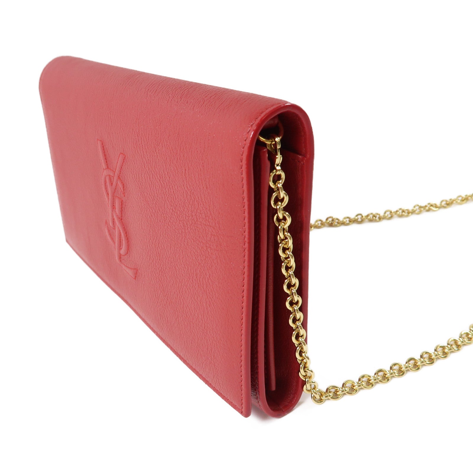 YVES SAINT LAURENT 皮革Shoulder Bag金扣鏈帶肩背袋紅色